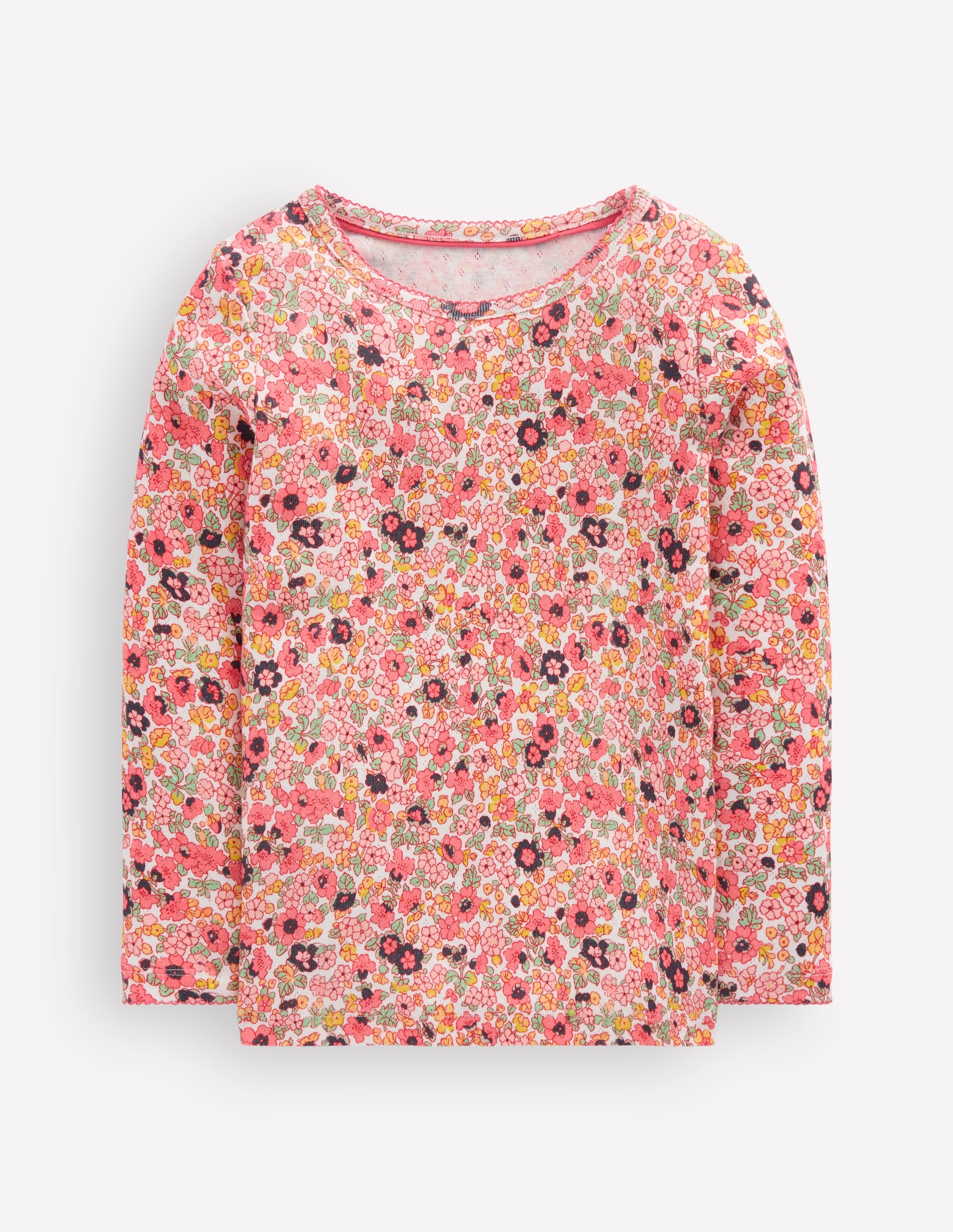 Long Sleeve Pointelle Top-Pink Floral - Image 1