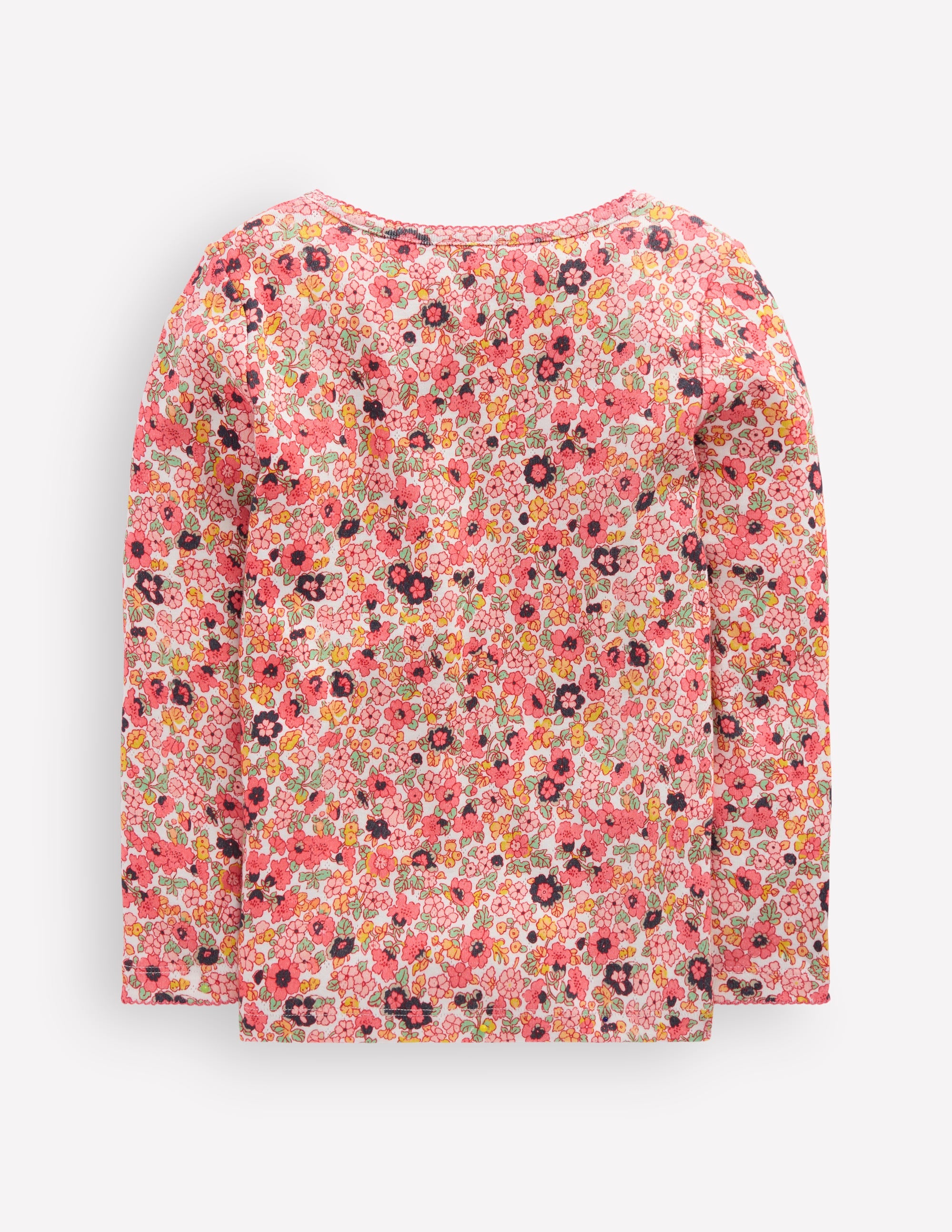 Long Sleeve Pointelle Top-Pink Floral - Image 2