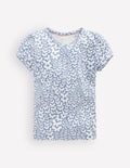 Short Sleeve Pointelle Top-Serenity Blue Butterflies