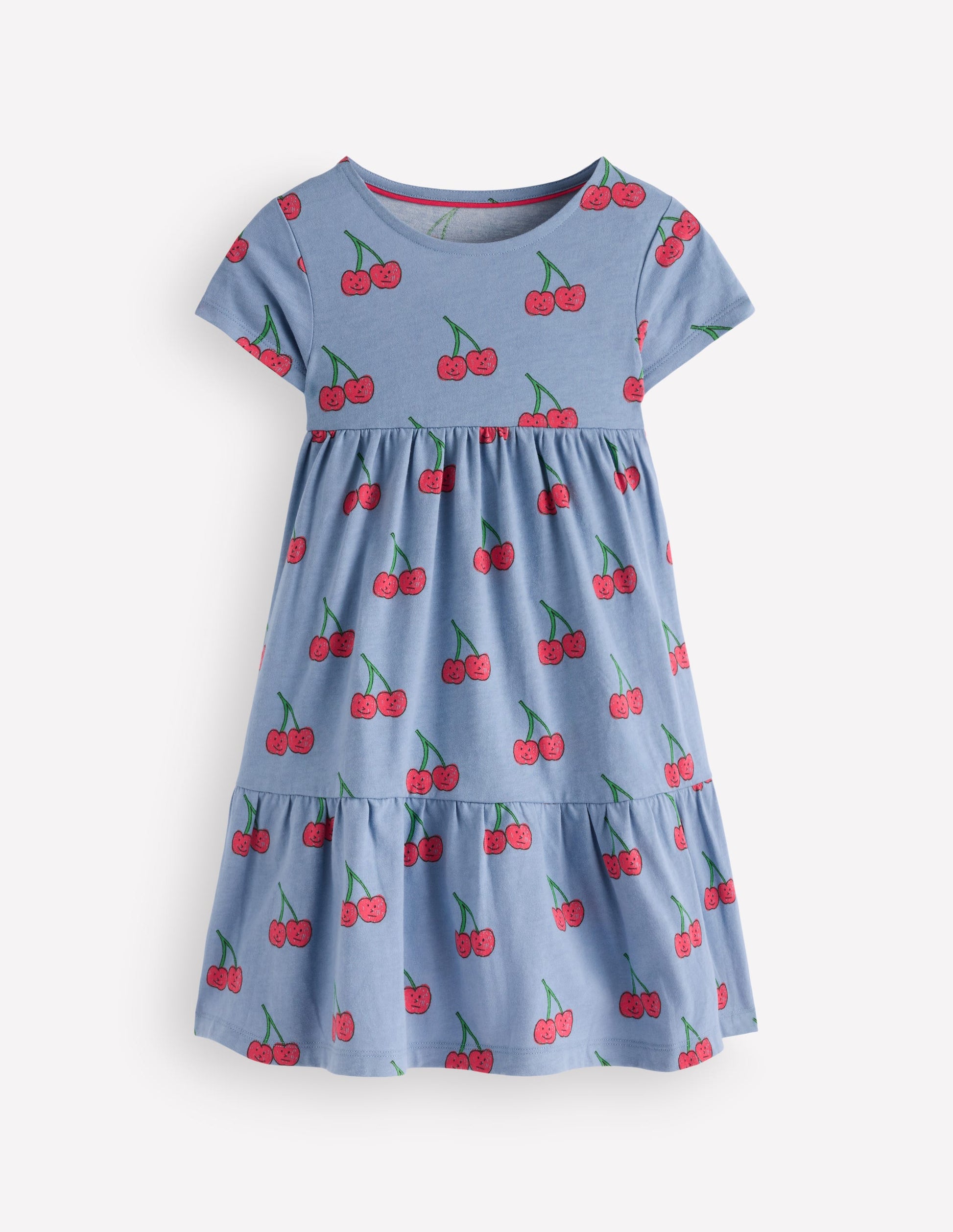 Ariel Twirly Jersey Dress-Blue Cherries-1