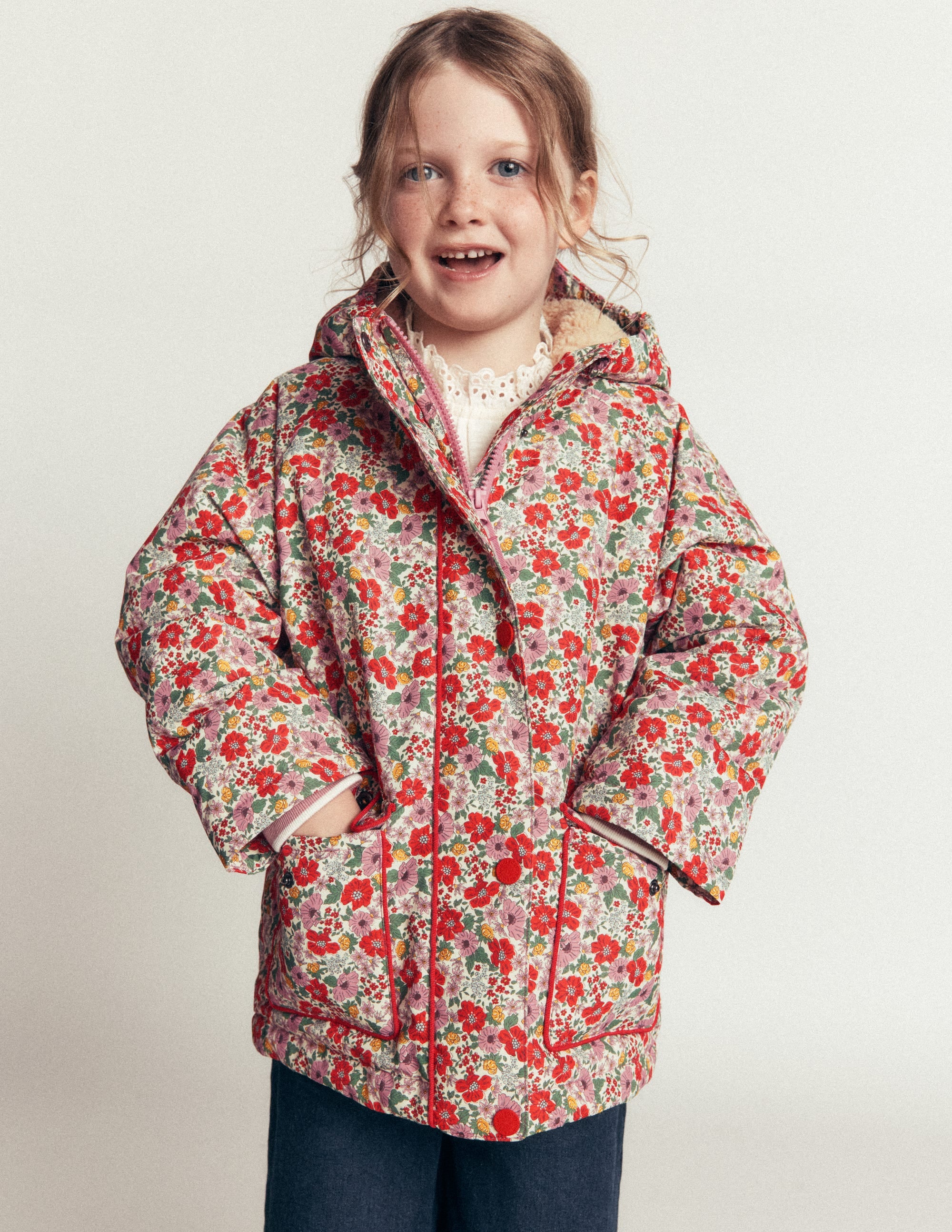 Sherpa Lined Anorak-Soft Cream Garden Flowerbed - Image 1