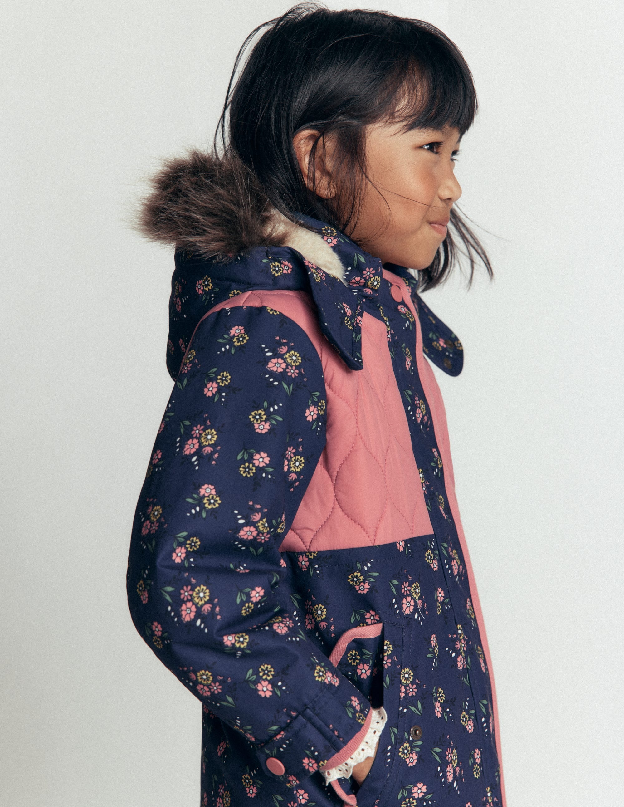 Joni Quilted Parka Coat-Navy Floral - Image 1