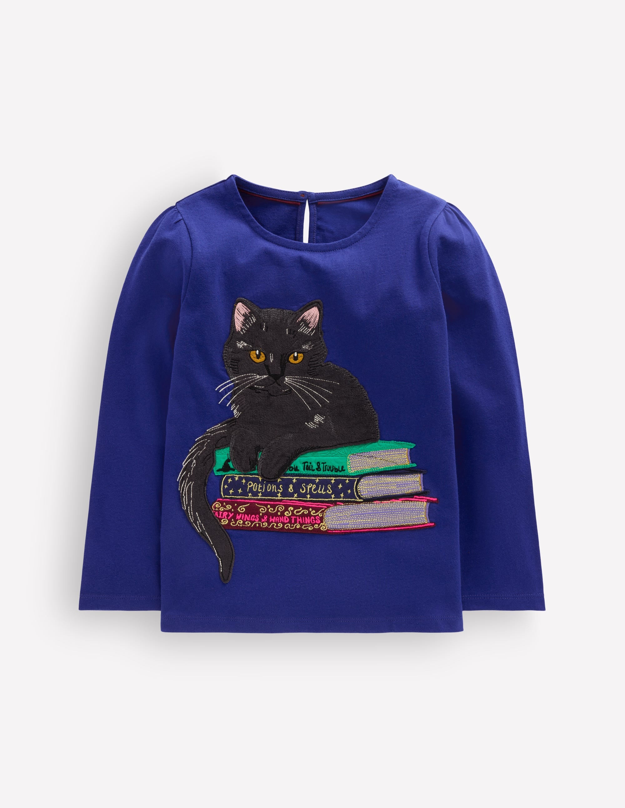 Puff Sleeve Appliqué  T-shirt-Bright Blue Cat - Image 3