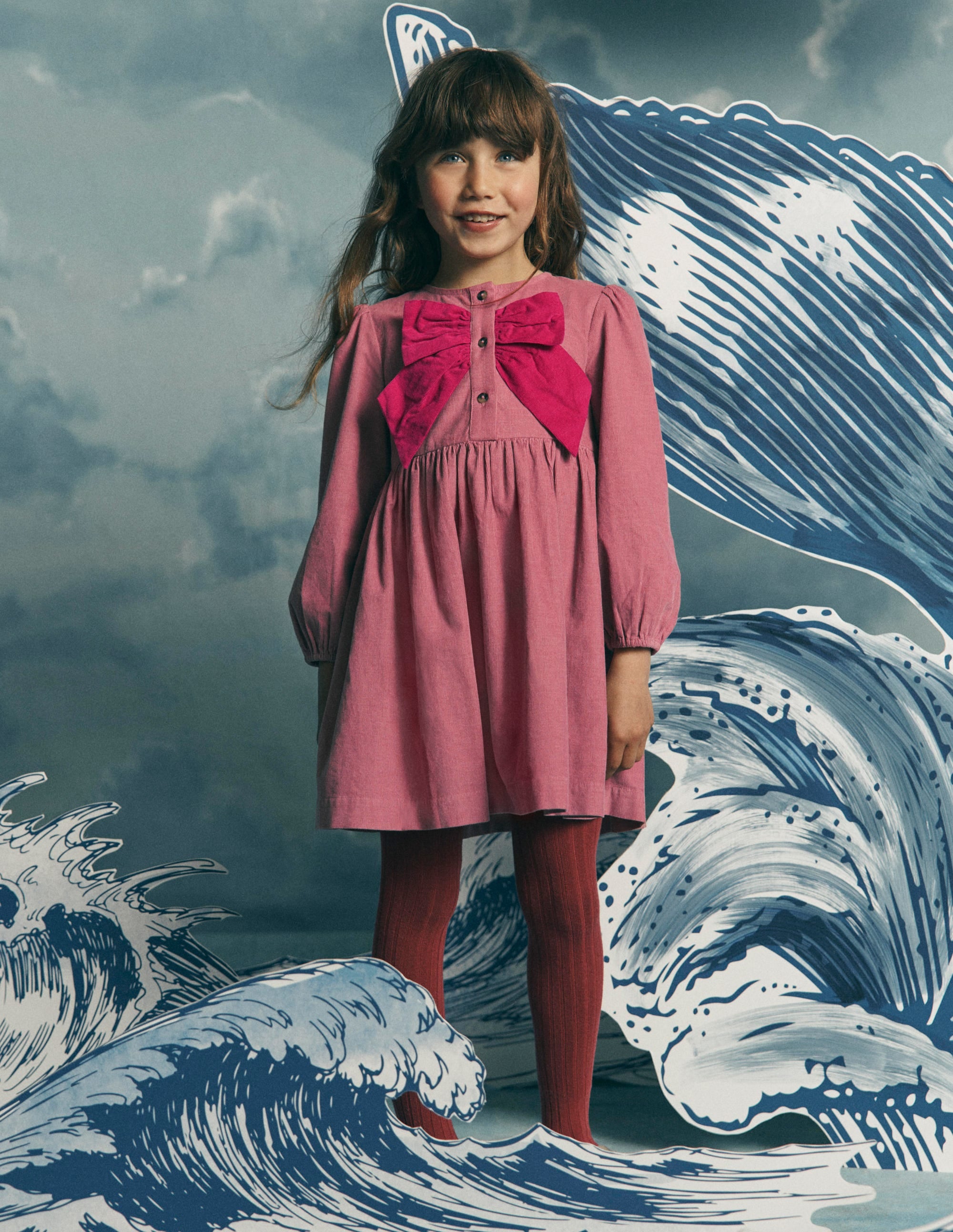 Noah Button-through Bow Dress-Pink Heather - Image 1