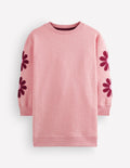 Ami Relaxed Sweatshirt Dress-Pink Flower Embroidery