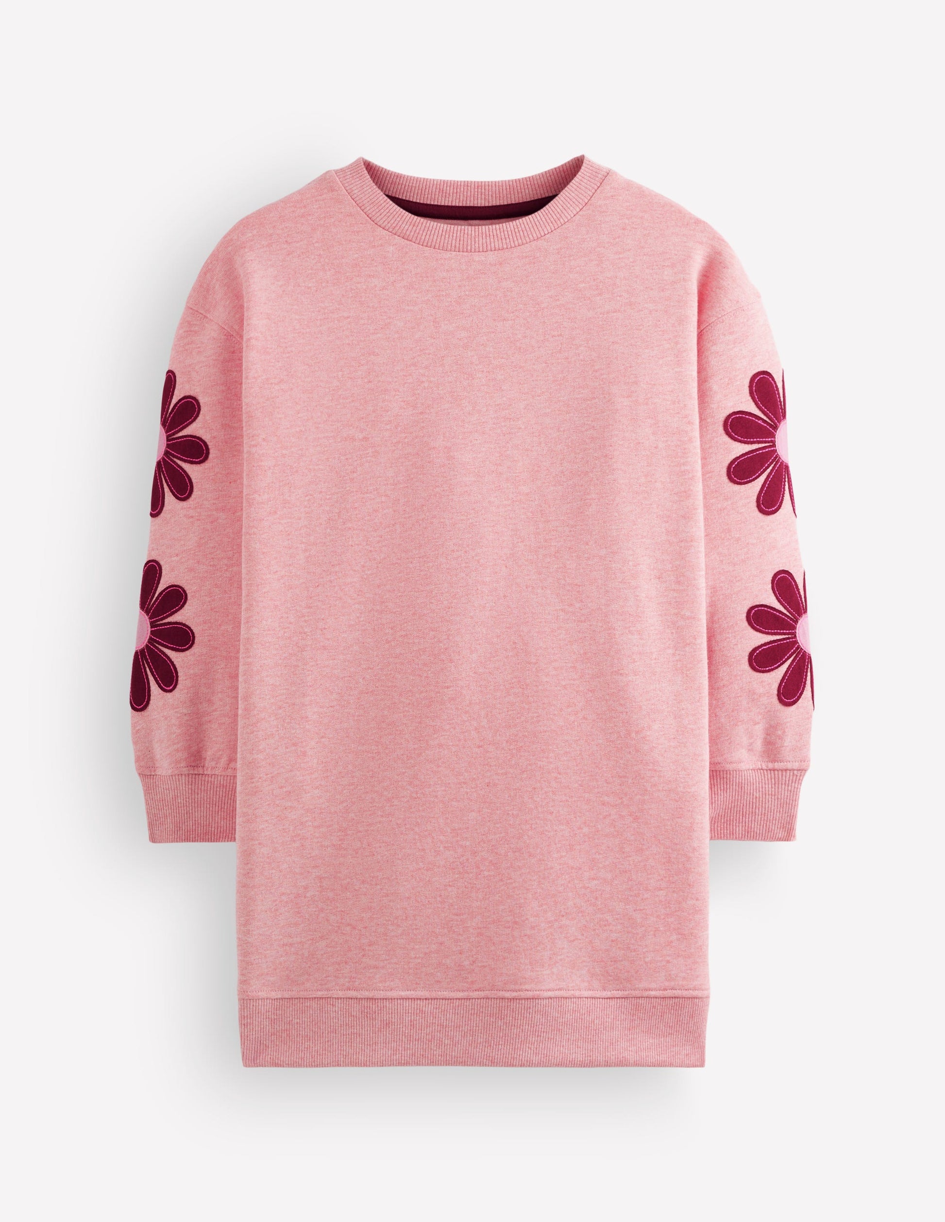 Ami Relaxed Sweatshirt Dress-Pink Flower Embroidery-1