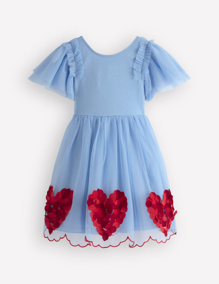 Short Sleeve Logo Tulle Dress-Blue Hearts