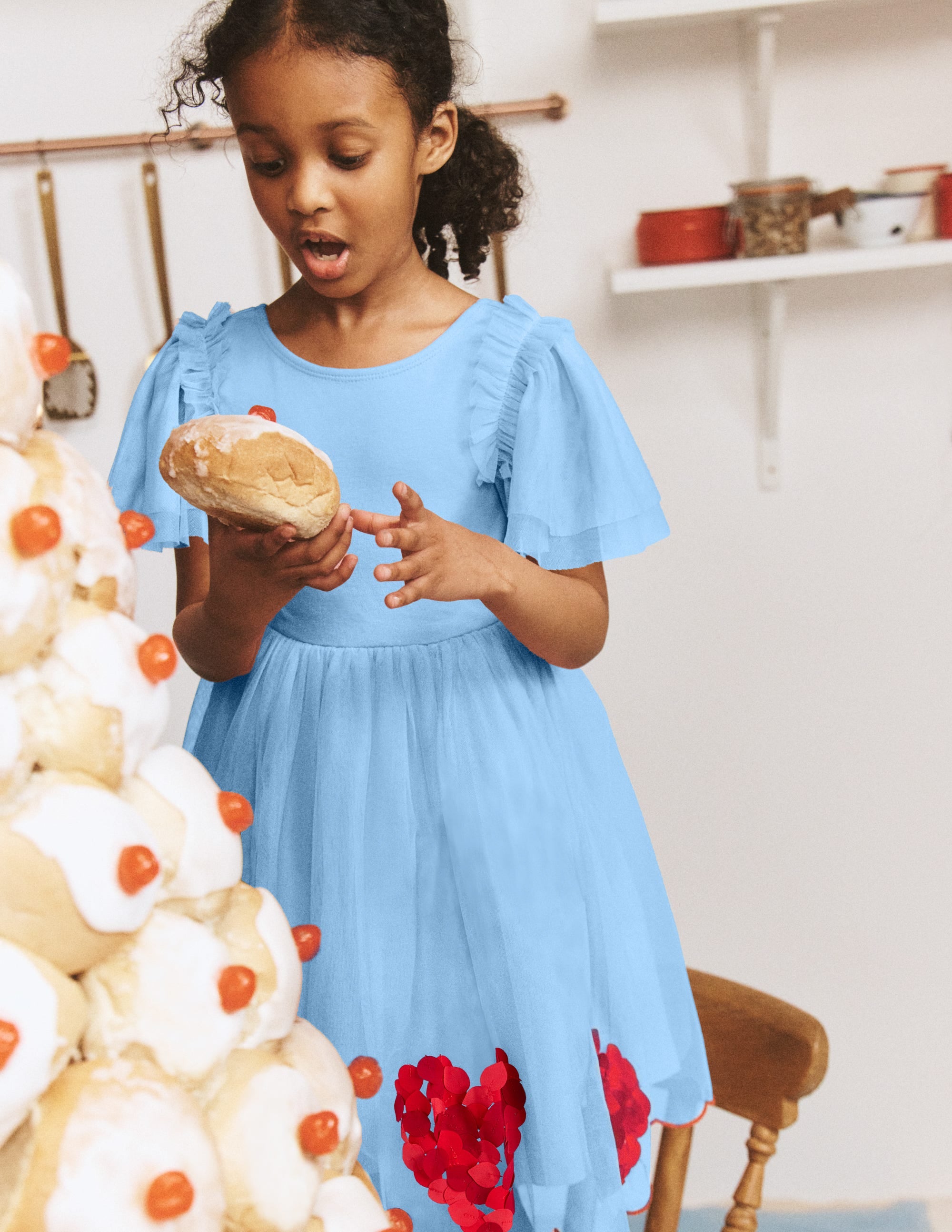 Short Sleeve Logo Tulle Dress-Blue Hearts - Image 1