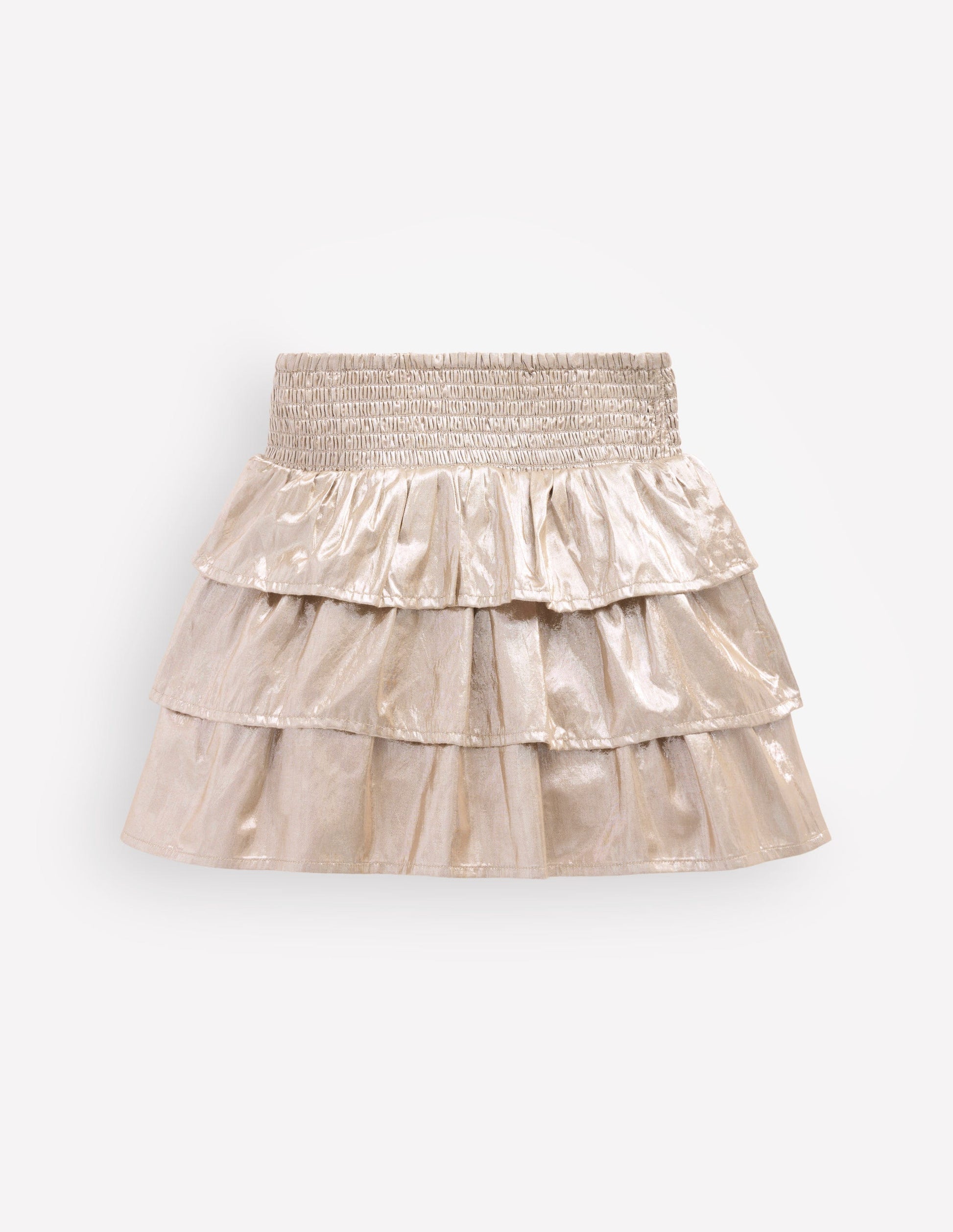 Smocked Waist Ruffle Skirt-Gold Metallic-3