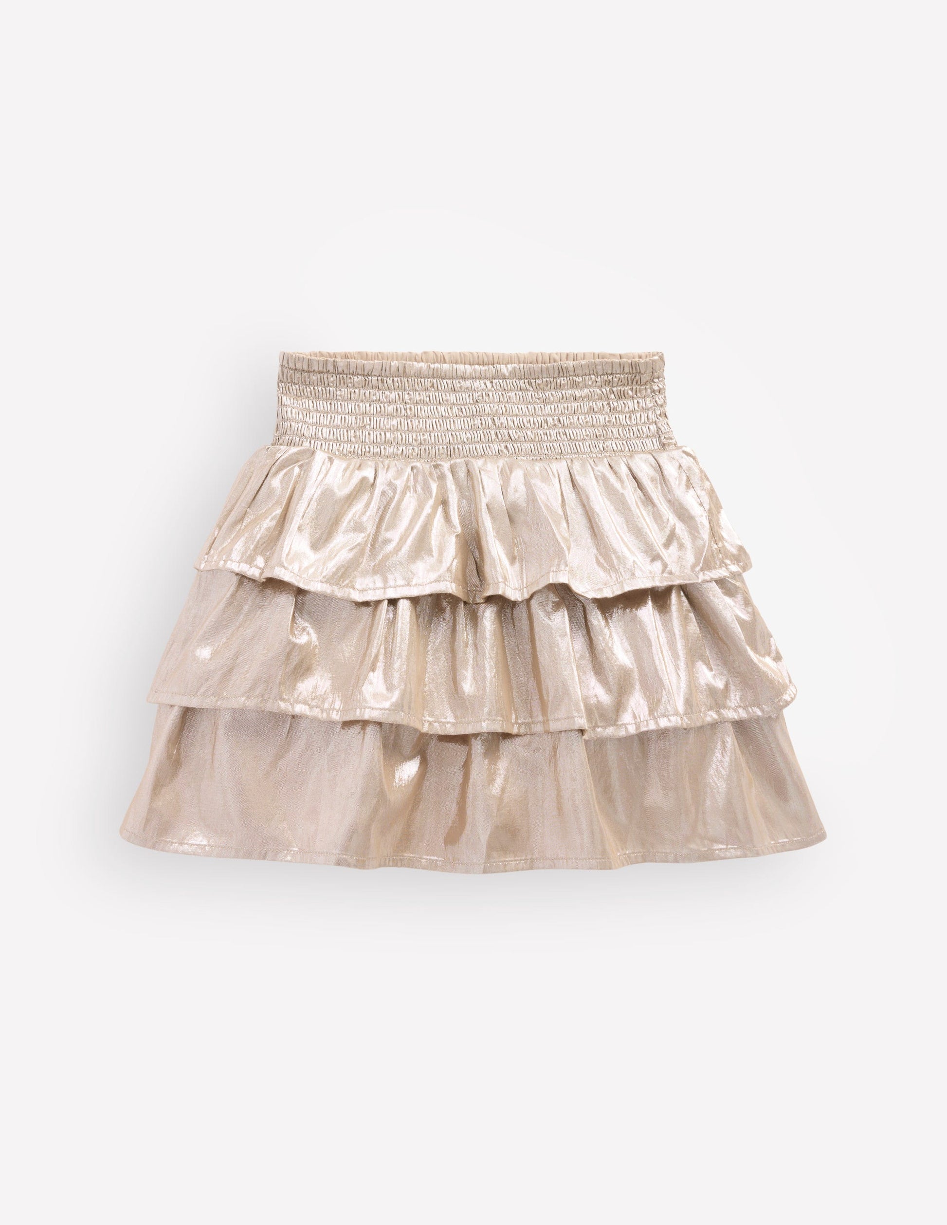 Smocked Waist Ruffle Skirt-Gold Metallic-2
