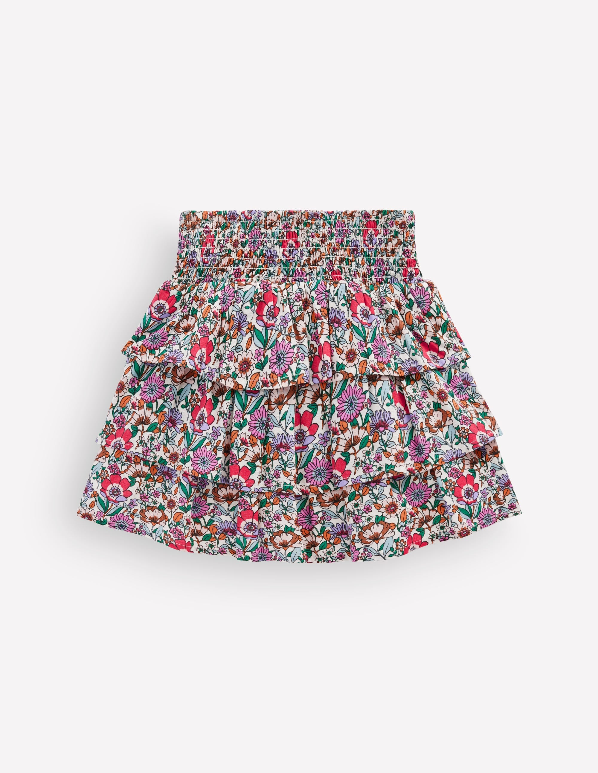 Smocked Waist Ruffle Skirt-Soft Cream Floral Field - Image 2