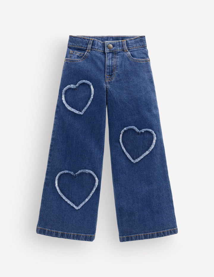Wide Leg Jean-Mid Wash Heart Applique