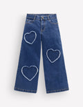 Wide Leg Jeans-Mid Wash Heart Applique