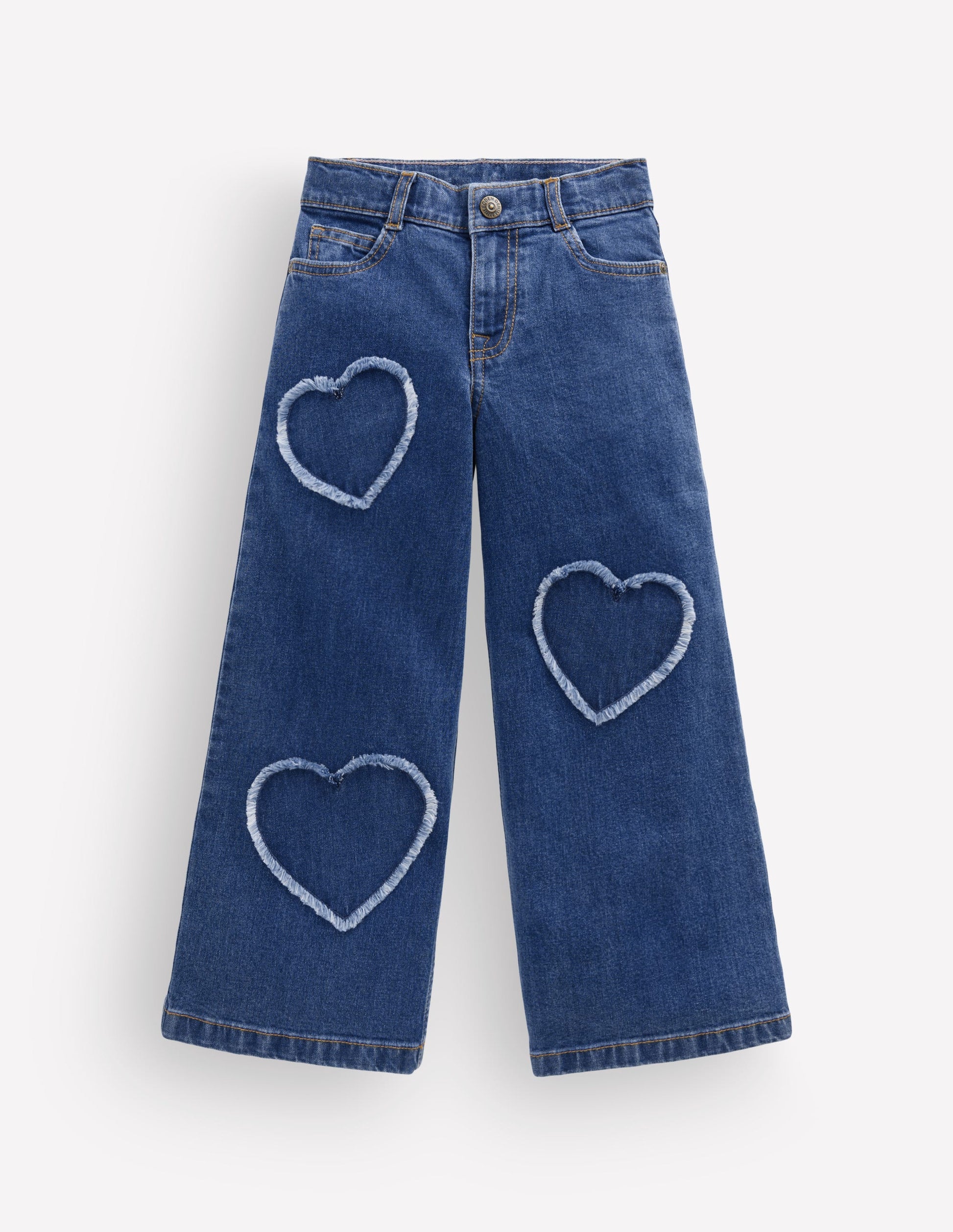 Wide Leg Jeans-Mid Wash Heart Applique-1