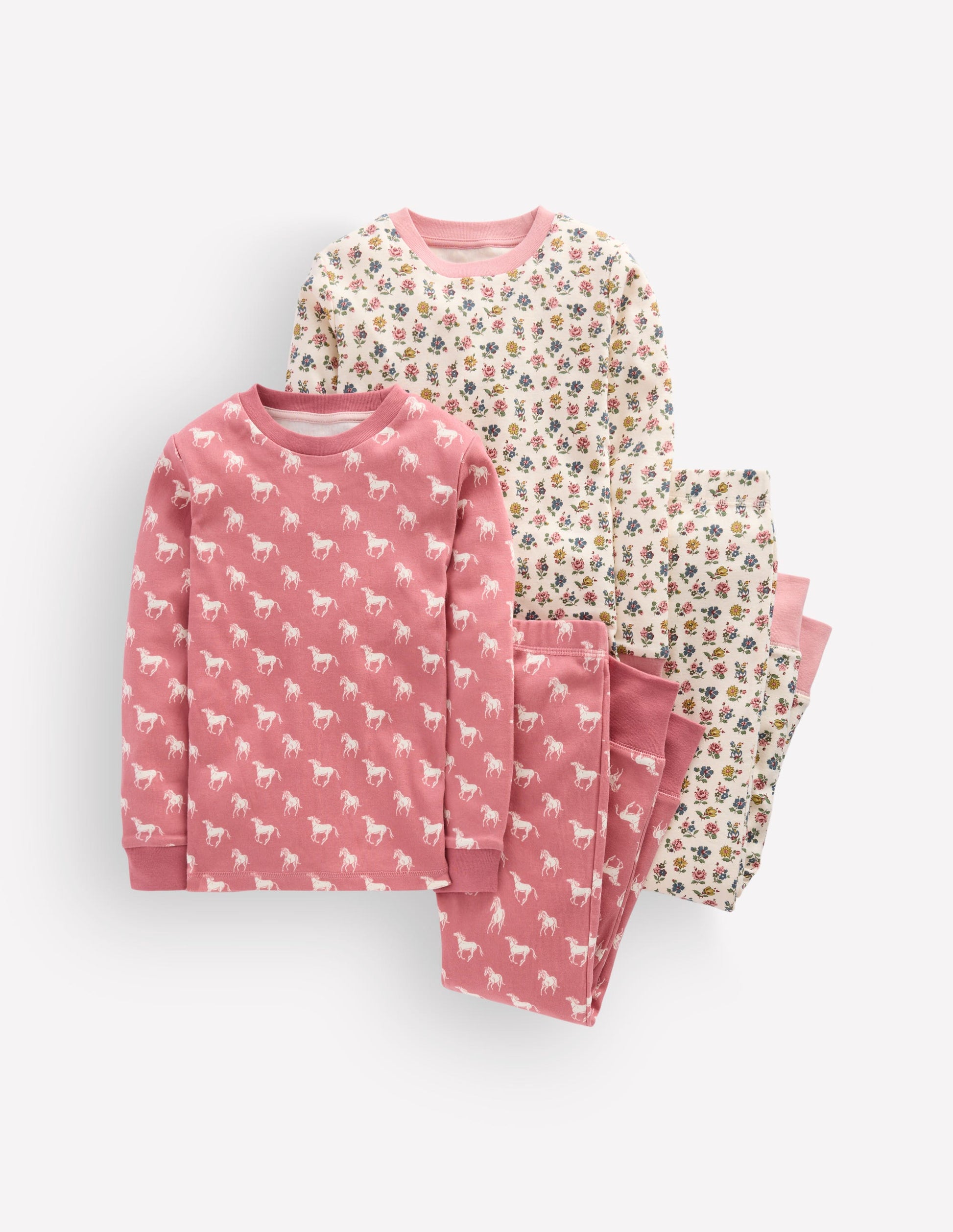 Twin Pack Snug Pyjamas-Vintage Rose Horses-1