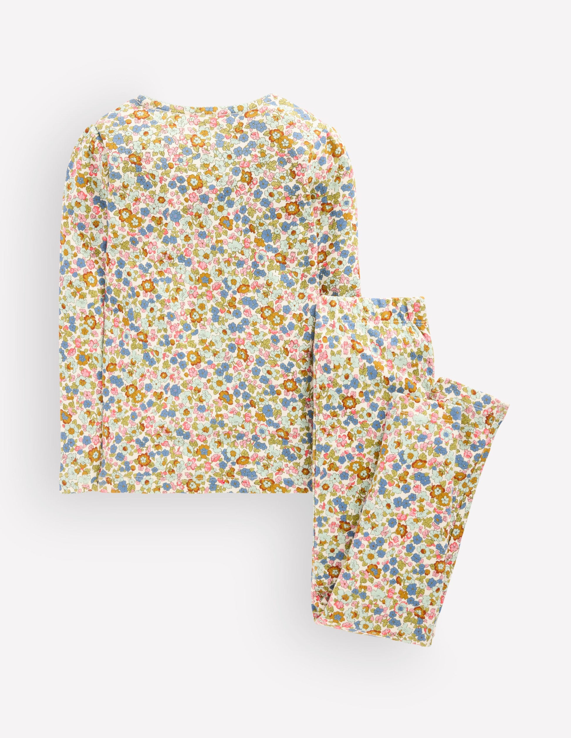 Snug Long John Pyjamas-Vintage Blue Flowerbed-2