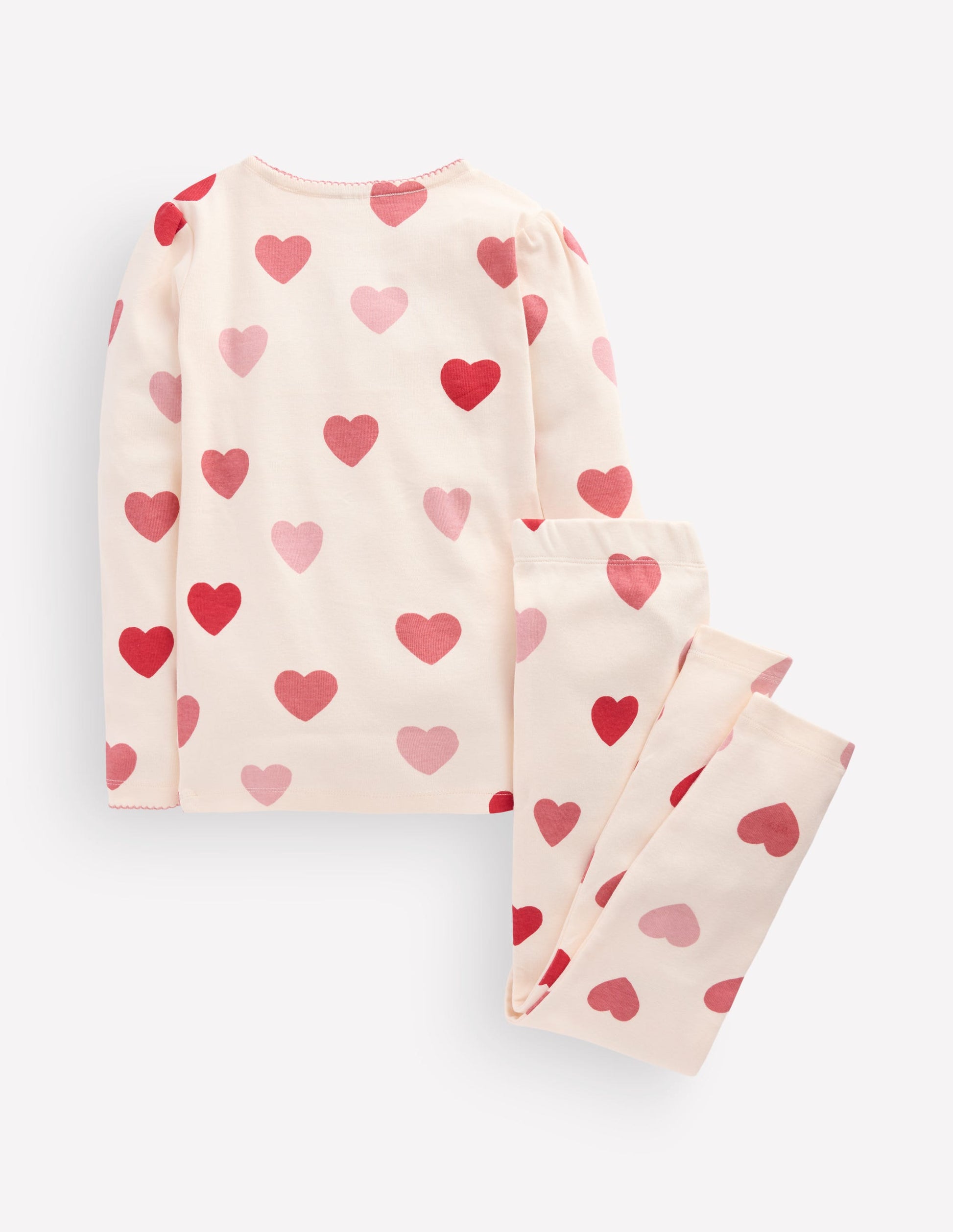 Snug Long John Pyjamas-Soft Ivory Hearts-2