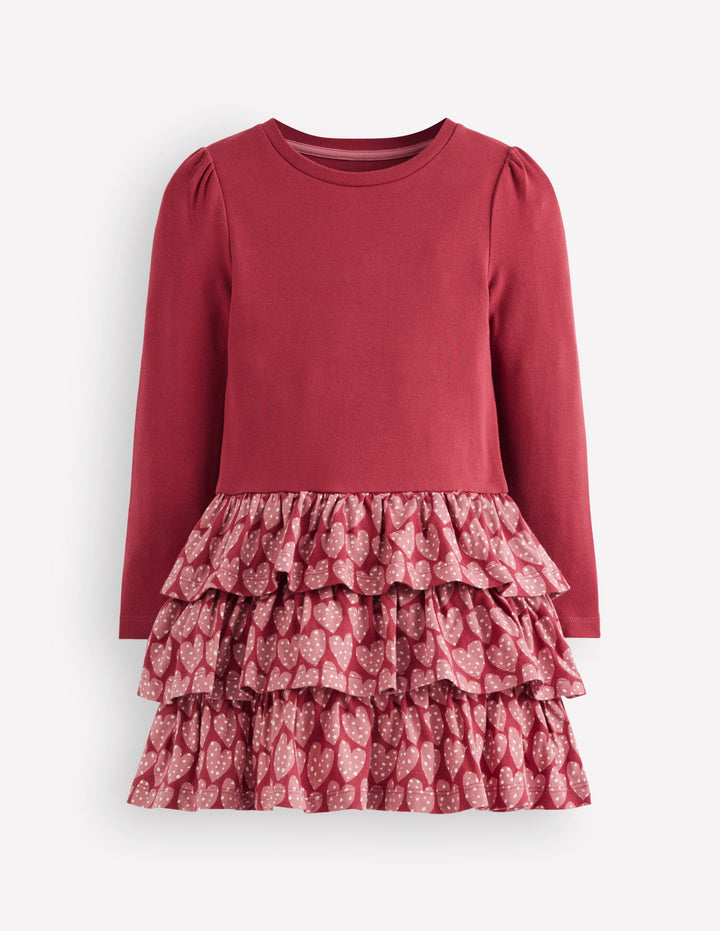 Cora Jersey RaRa Dress-Pomegranate Red Spotty Hearts
