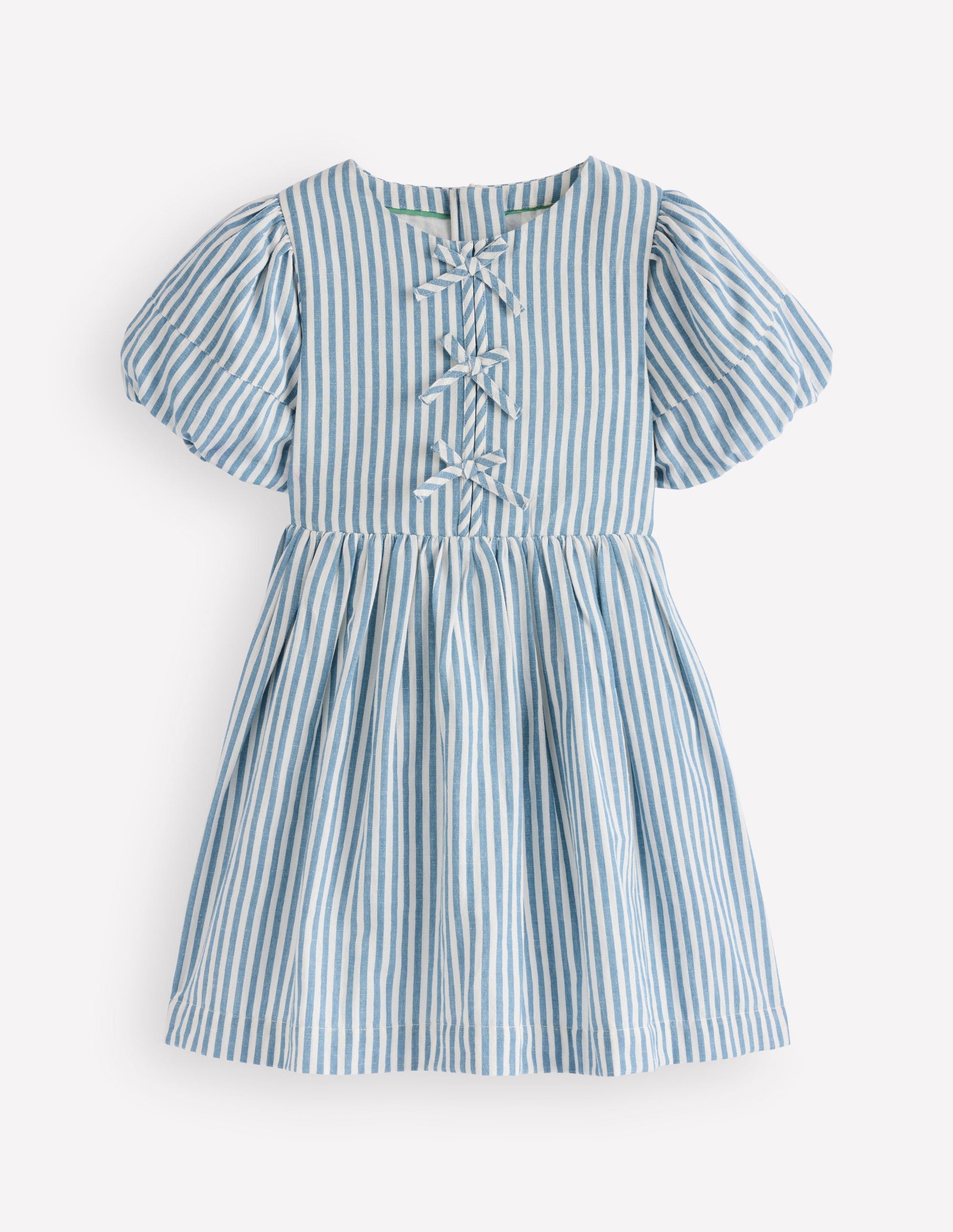 Bow Front Woven Dress-Blue Stripe-1