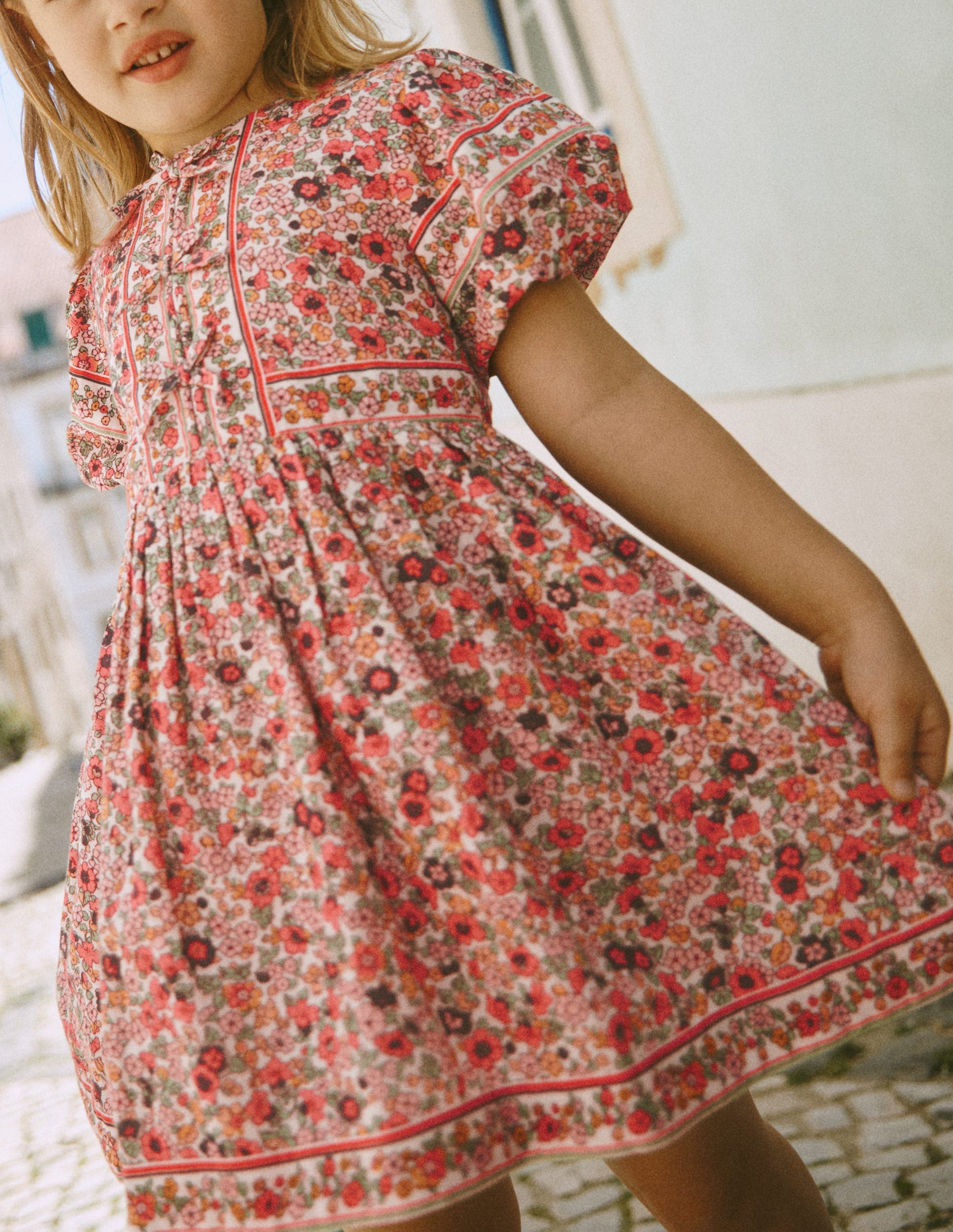 Bow Front Woven Dress-Soft Ivory Flowerbed-1
