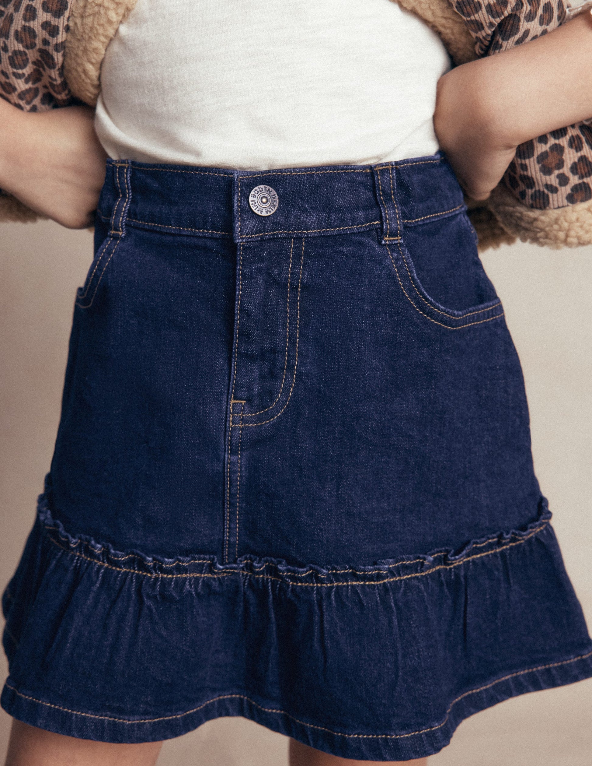 Frill Hem Denim Skirt-Dark Wash-2