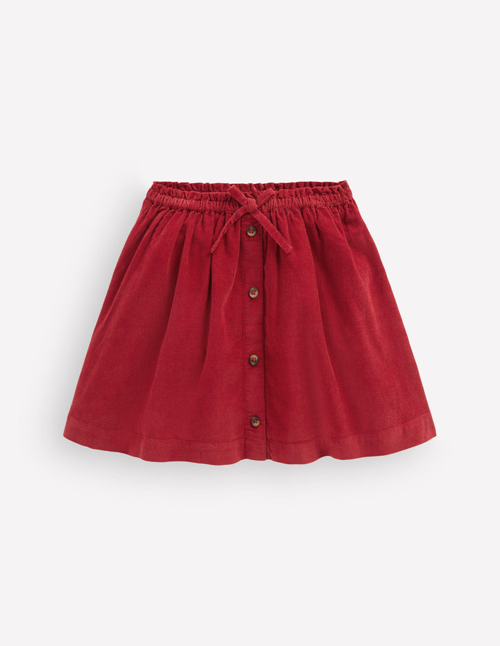 Woven Button-Through Skirt-Crimson Red Cord