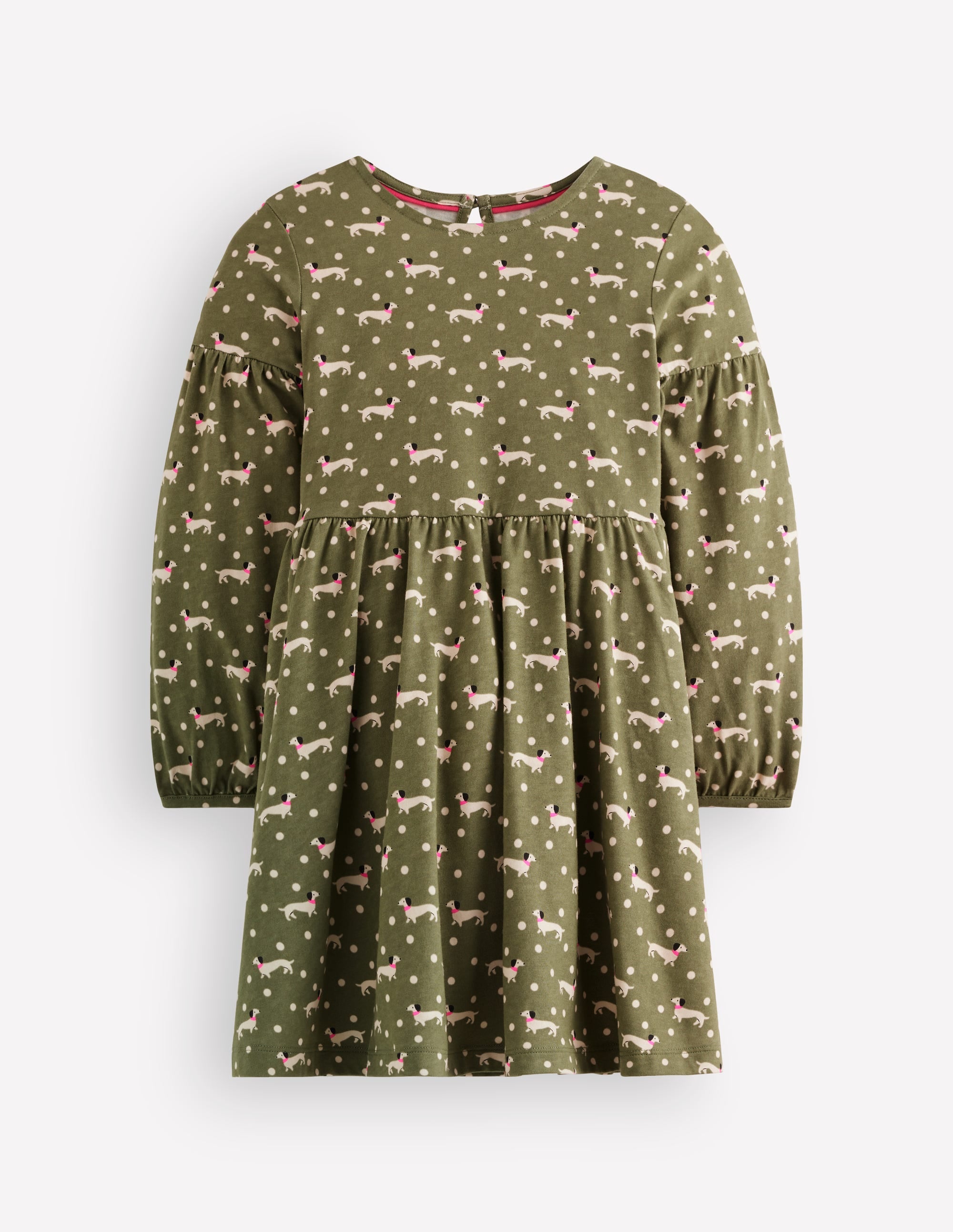 Madeline Blouson Sleeve Dress-Green Sausage Dog - Image 1