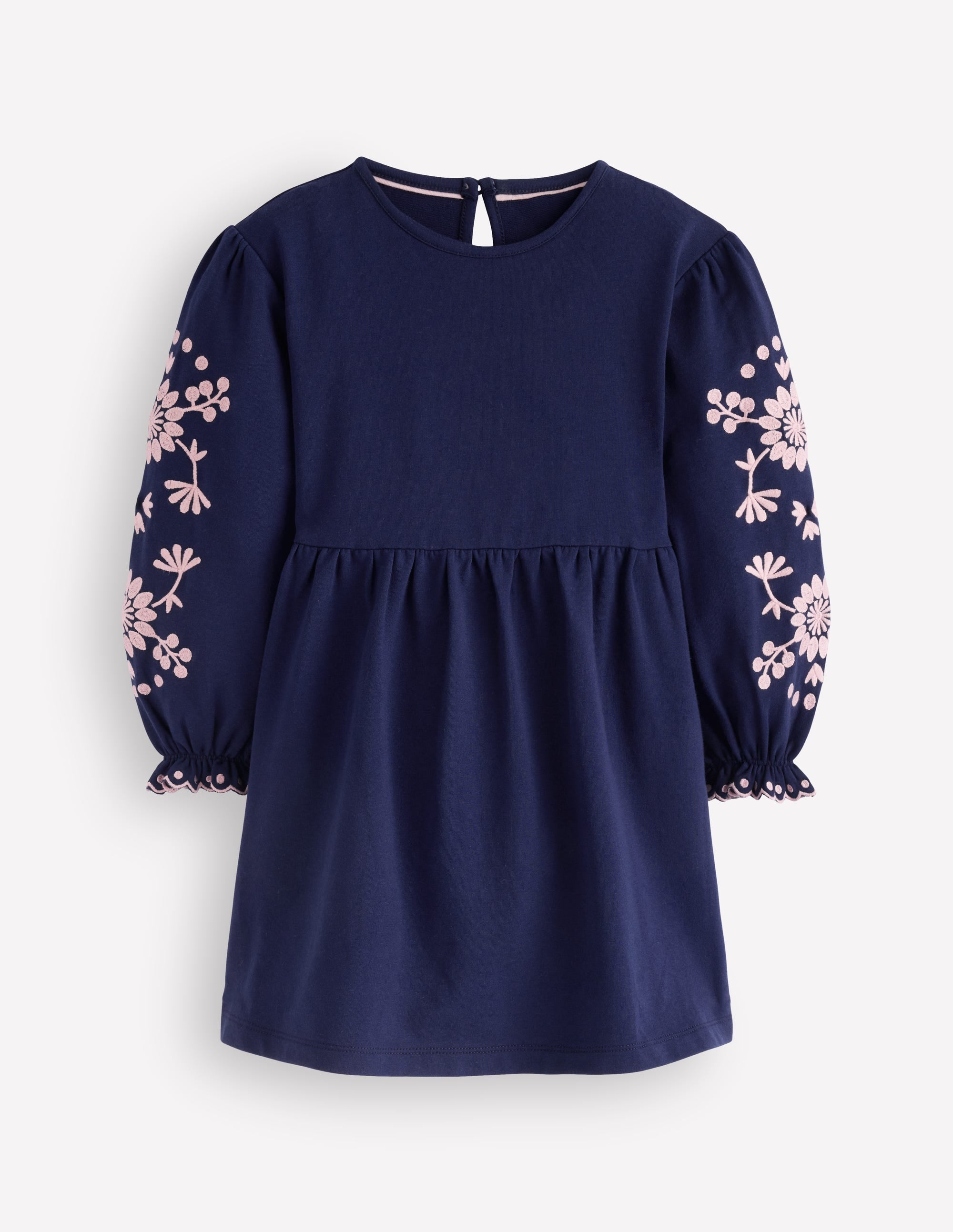 Embroidered Sleeve Dress-Denim Blue - Image 1