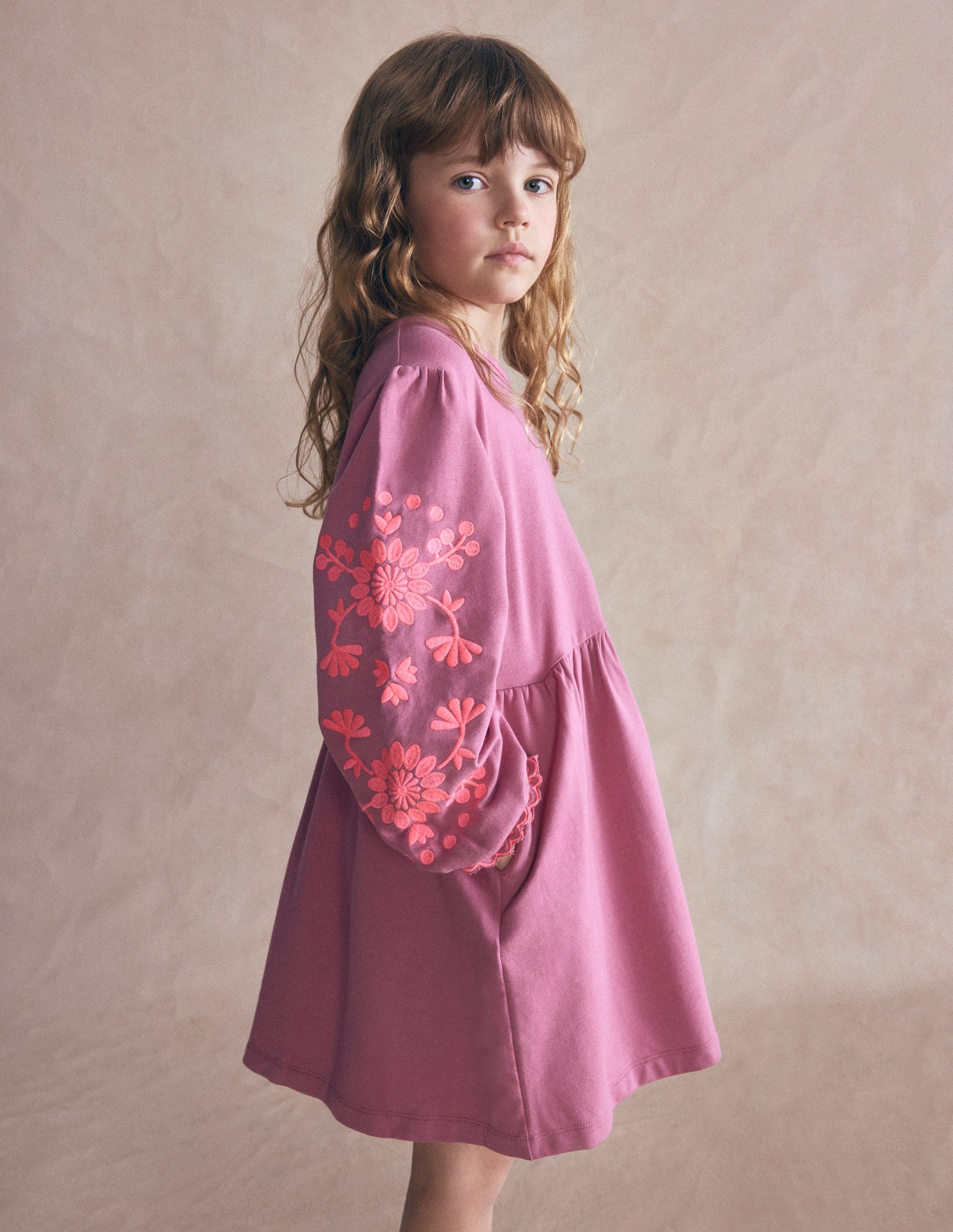 Embroidered Sleeve Dress-Spring Blossom Pink-1