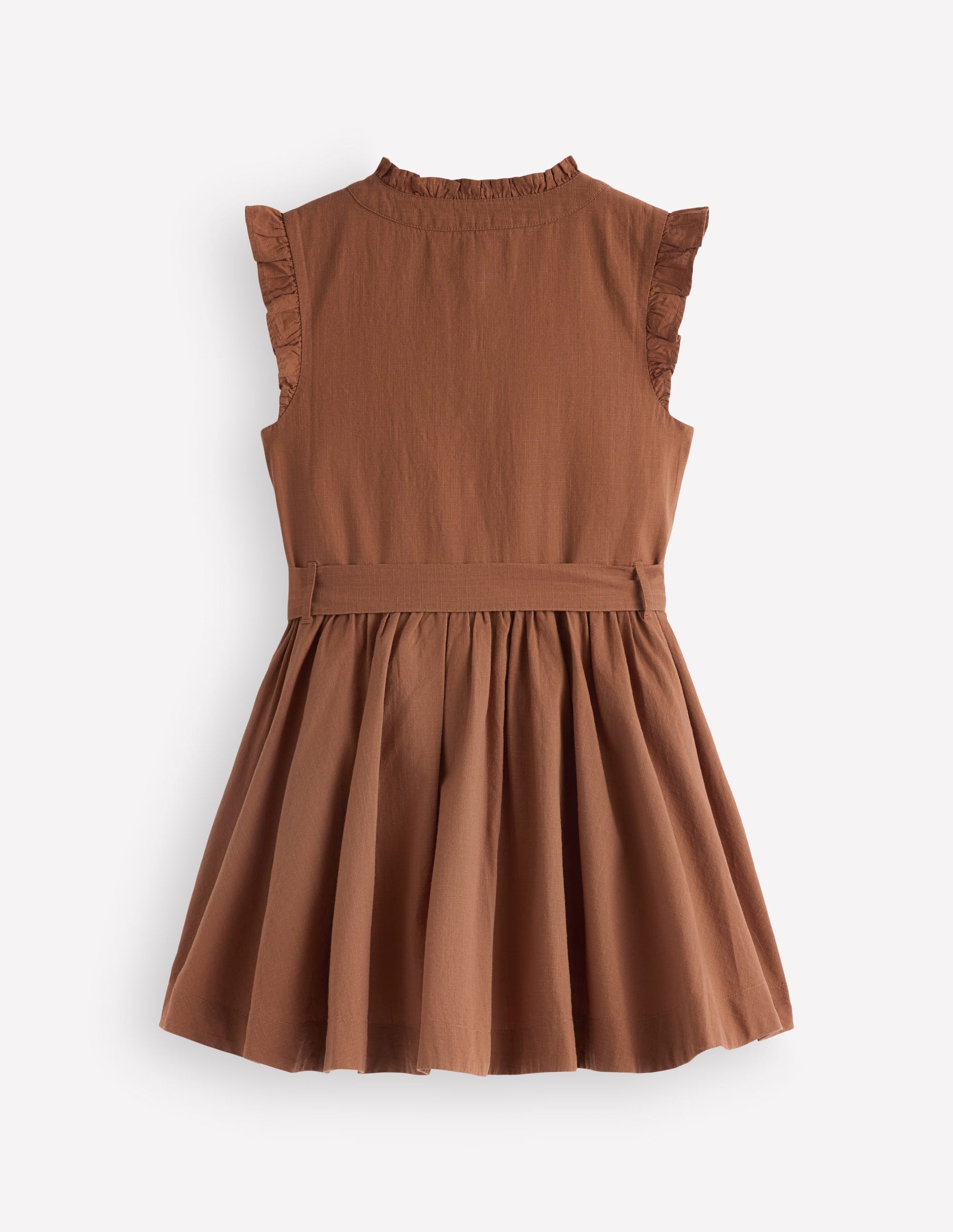 Ruffle Shirt Dress-Brown-3