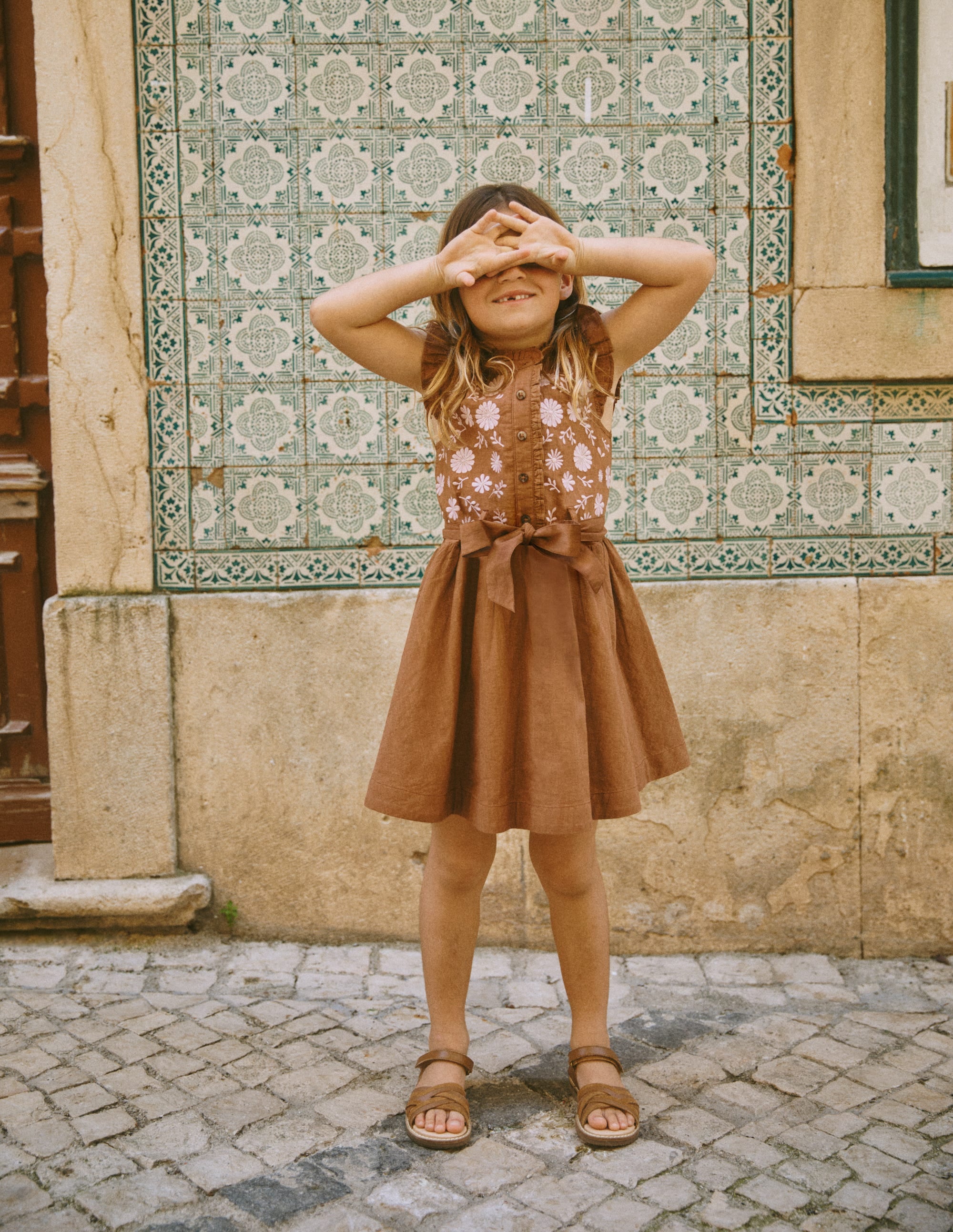 Ruffle Shirt Dress-Brown - Image 4
