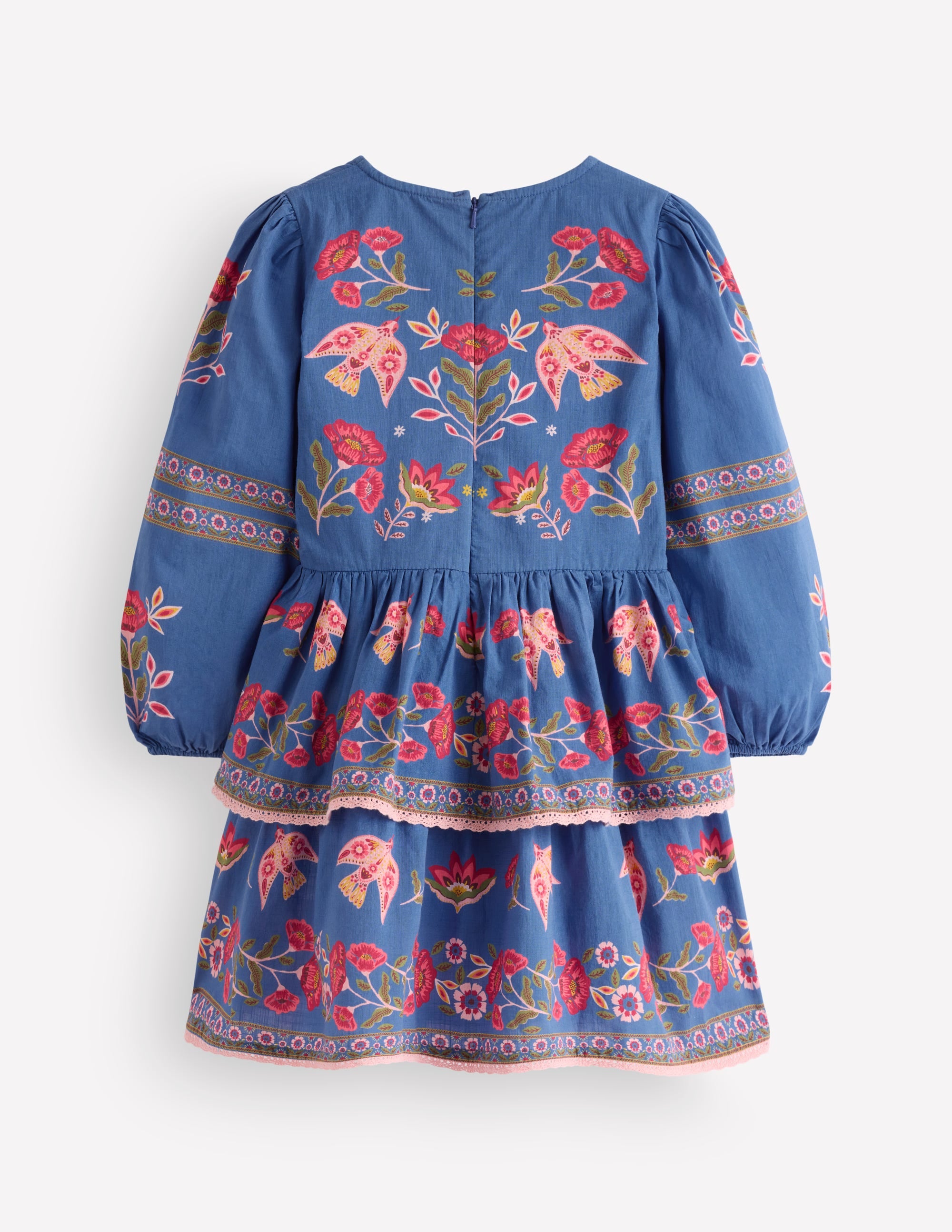 Printed Tiered Woven Dress-Blue Birds Placement - Image 3