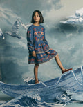 Printed Tiered Woven Dress-Blue Birds Placement