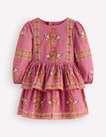 Printed Tiered Woven Dress-Pink Floral Placement