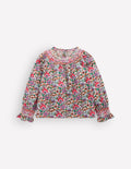 Smocked Printed Blouse-Soft Cream Floral Field