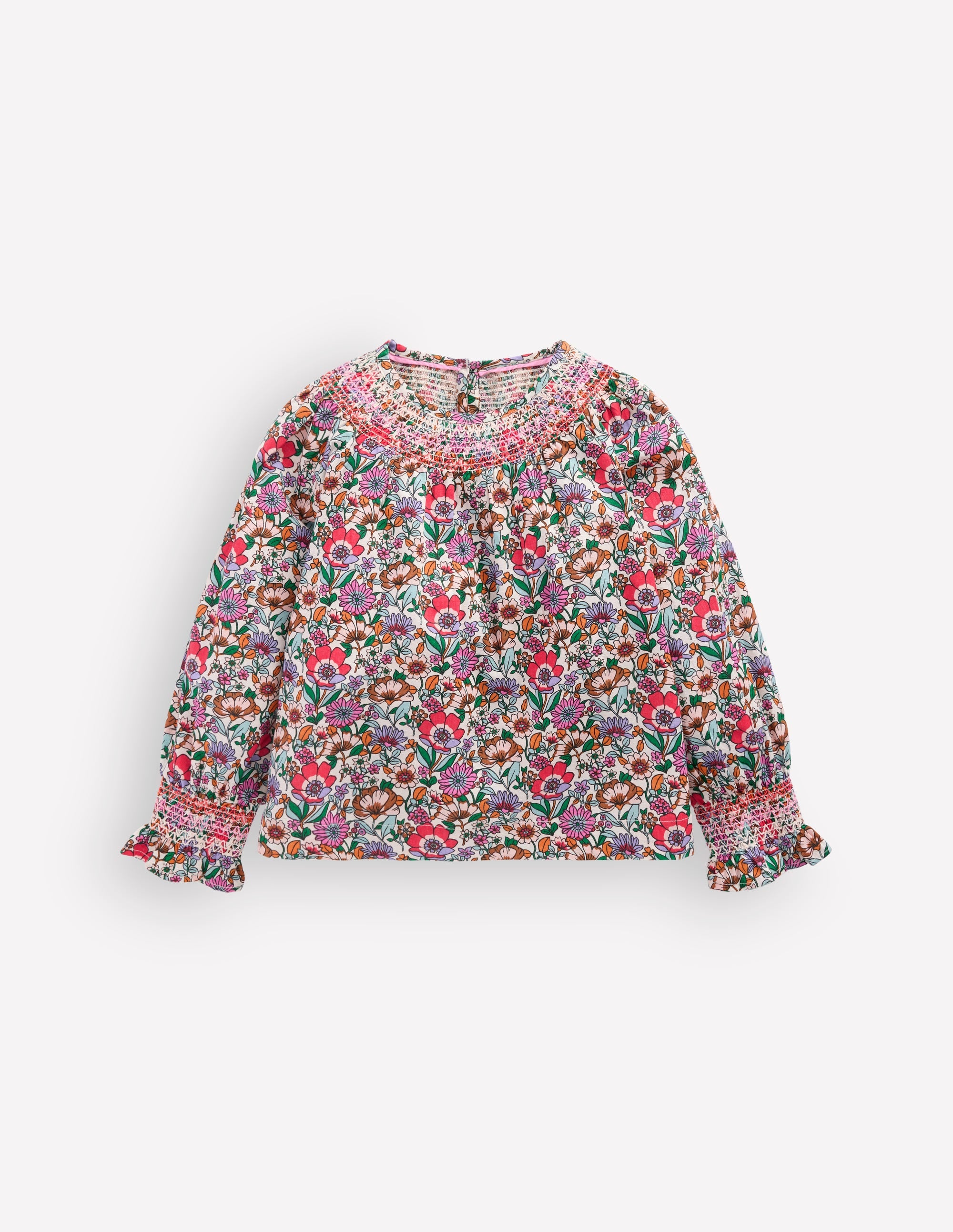 Smocked Printed Blouse-Soft Cream Floral Field - Image 2
