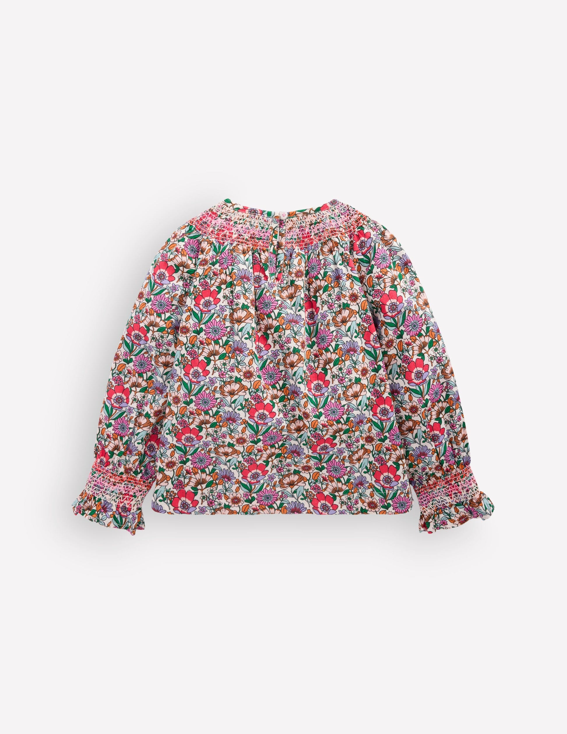 Smocked Printed Blouse-Soft Cream Floral Field-3