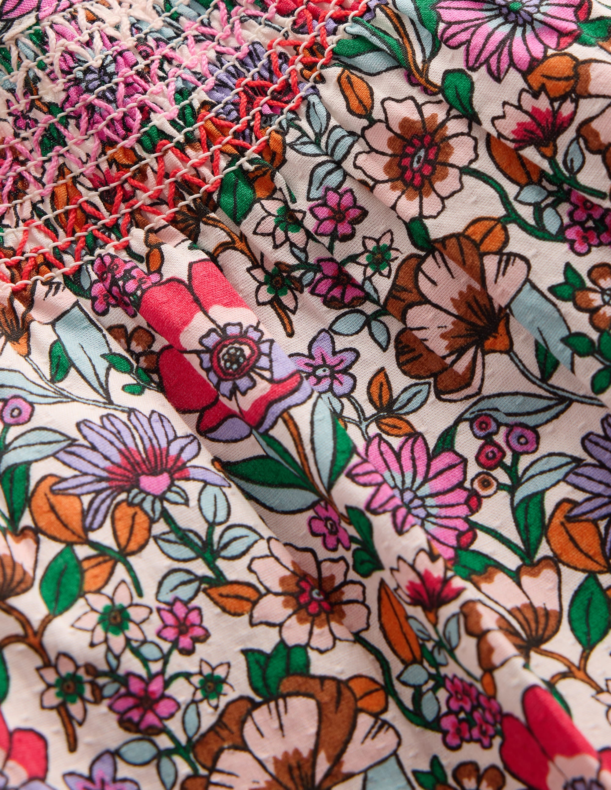Smocked Printed Blouse-Soft Cream Floral Field - Image 4