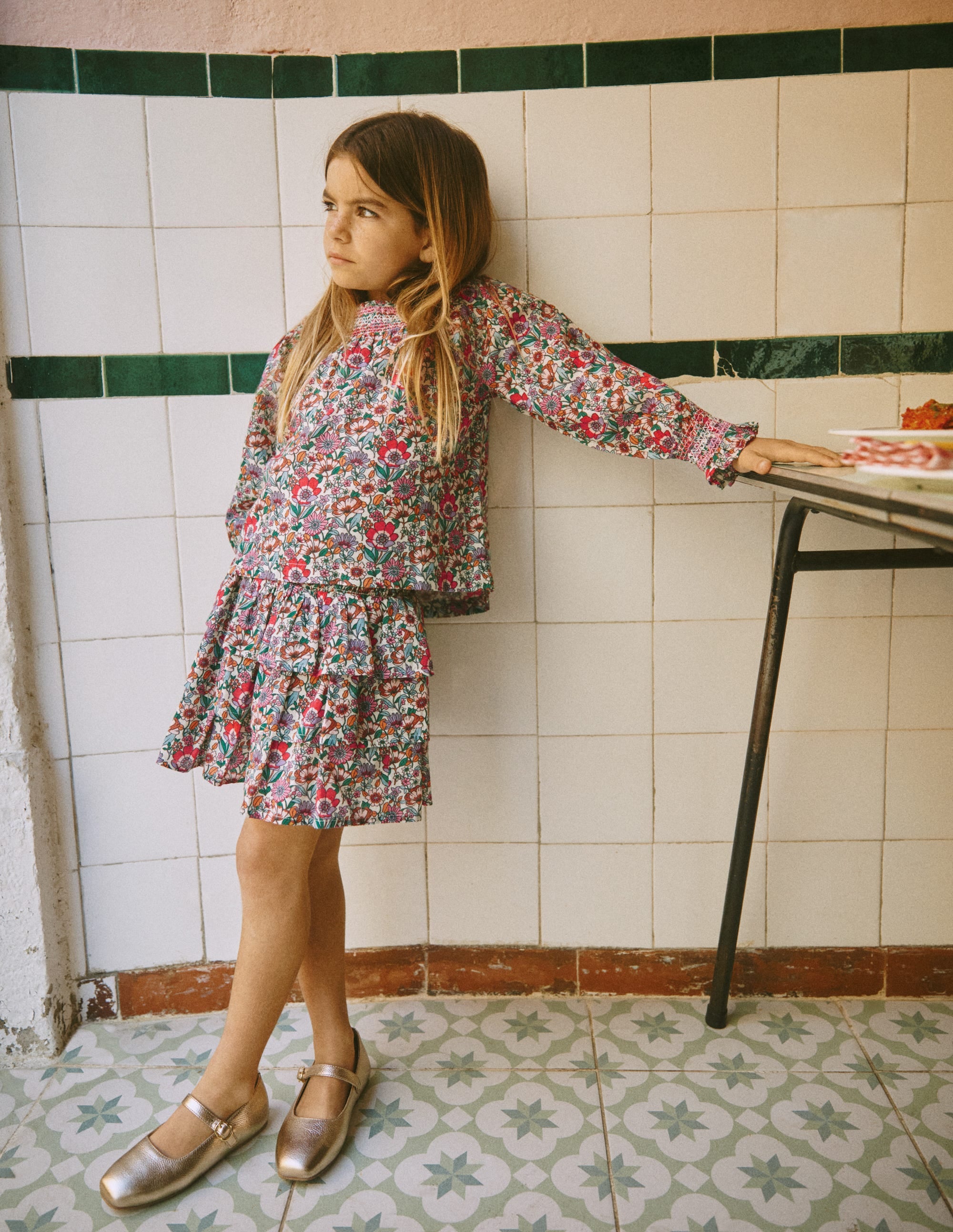 Smocked Printed Blouse-Soft Cream Floral Field - Image 4