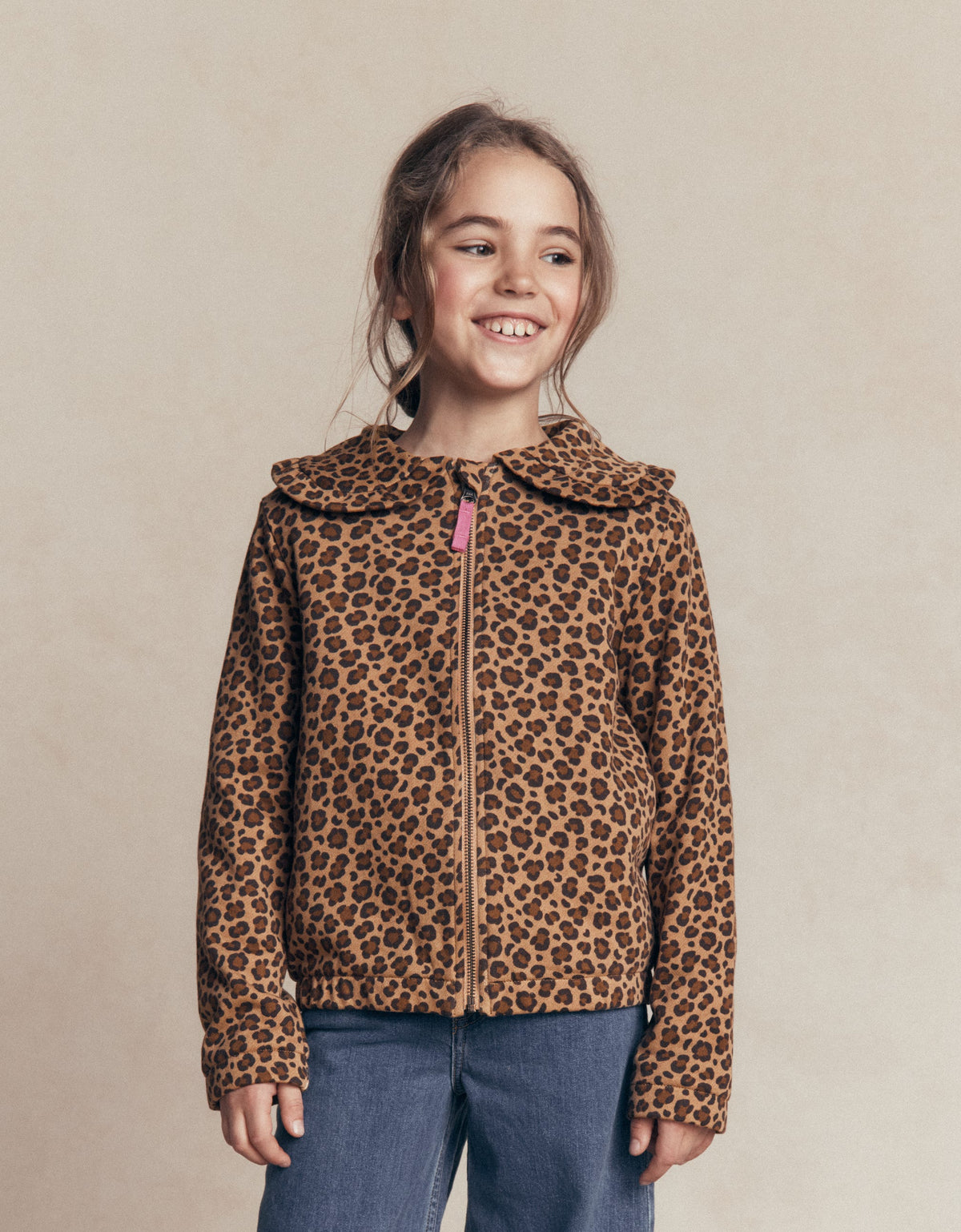 Fleece Lined Zip-Through-Milk Chocolate Brown Leopard-1