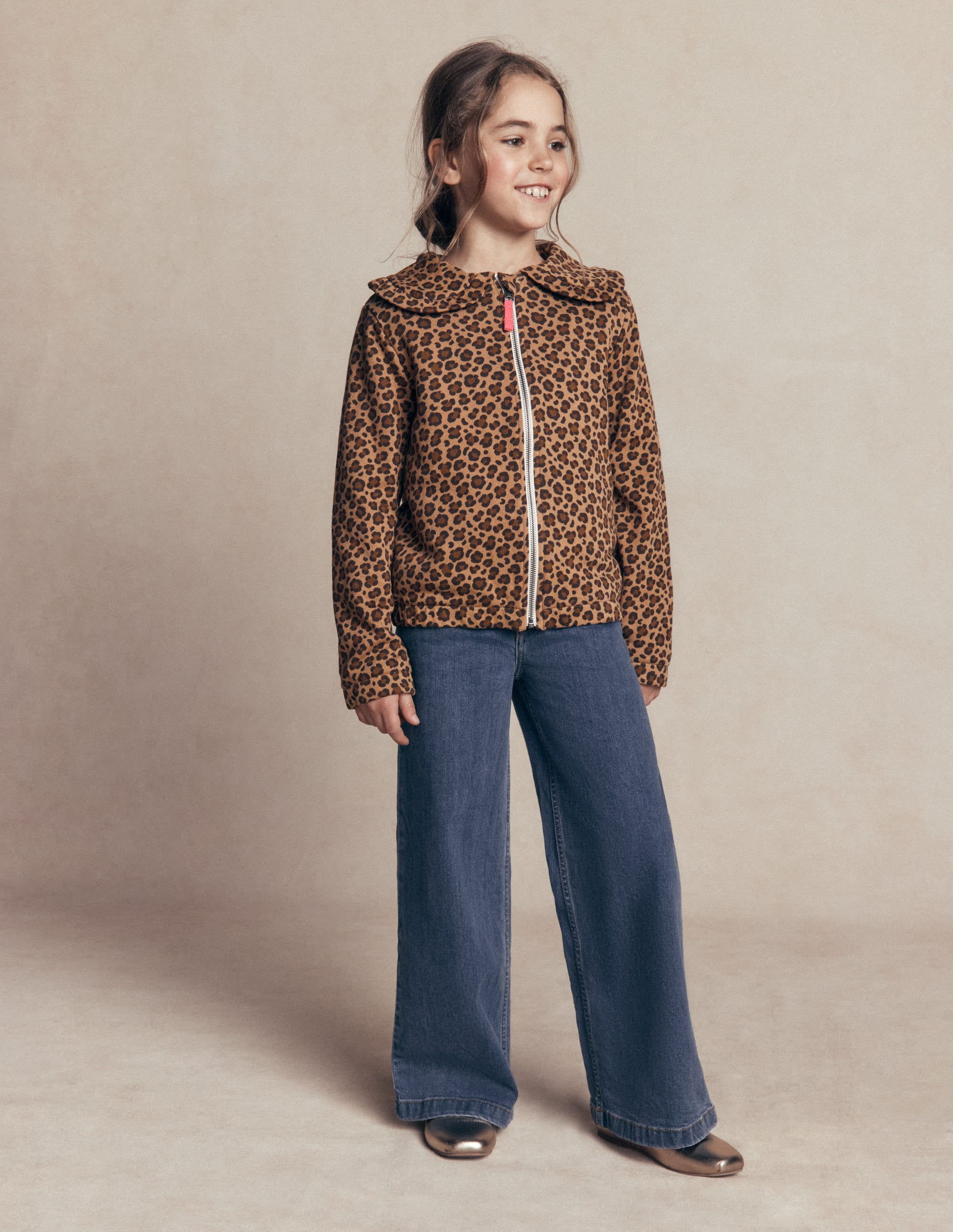 Printed Collared Zip-through-Milk Chocolate Brown Leopard - Image 2