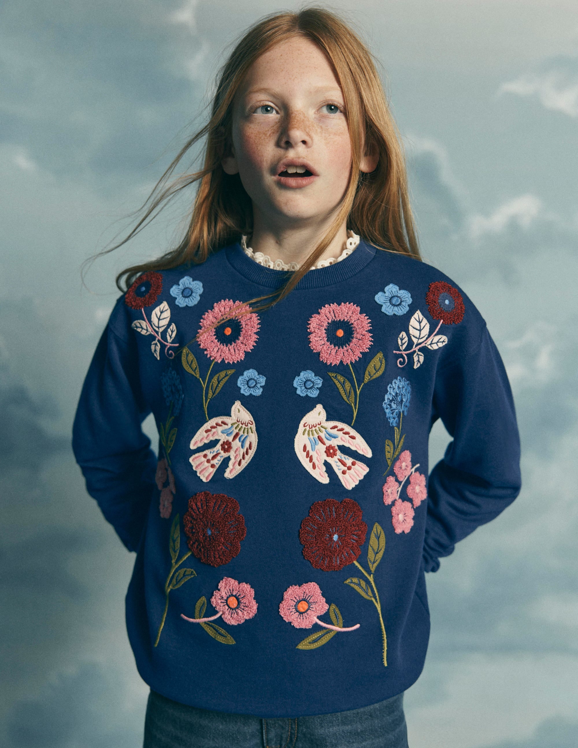 Bobbie Appliqué Sweatshirt-Navy Bird Placement - Image 1