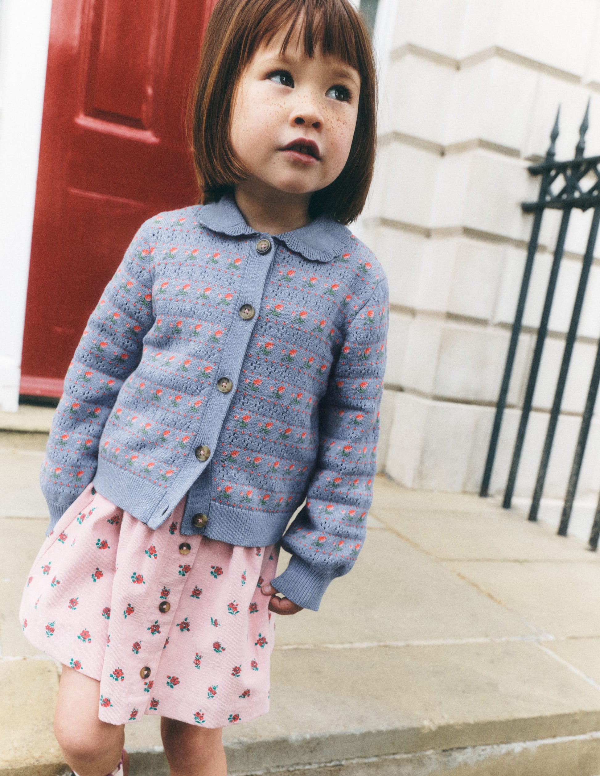Collared Cardigan-Glacier Blue Marl Roses-1