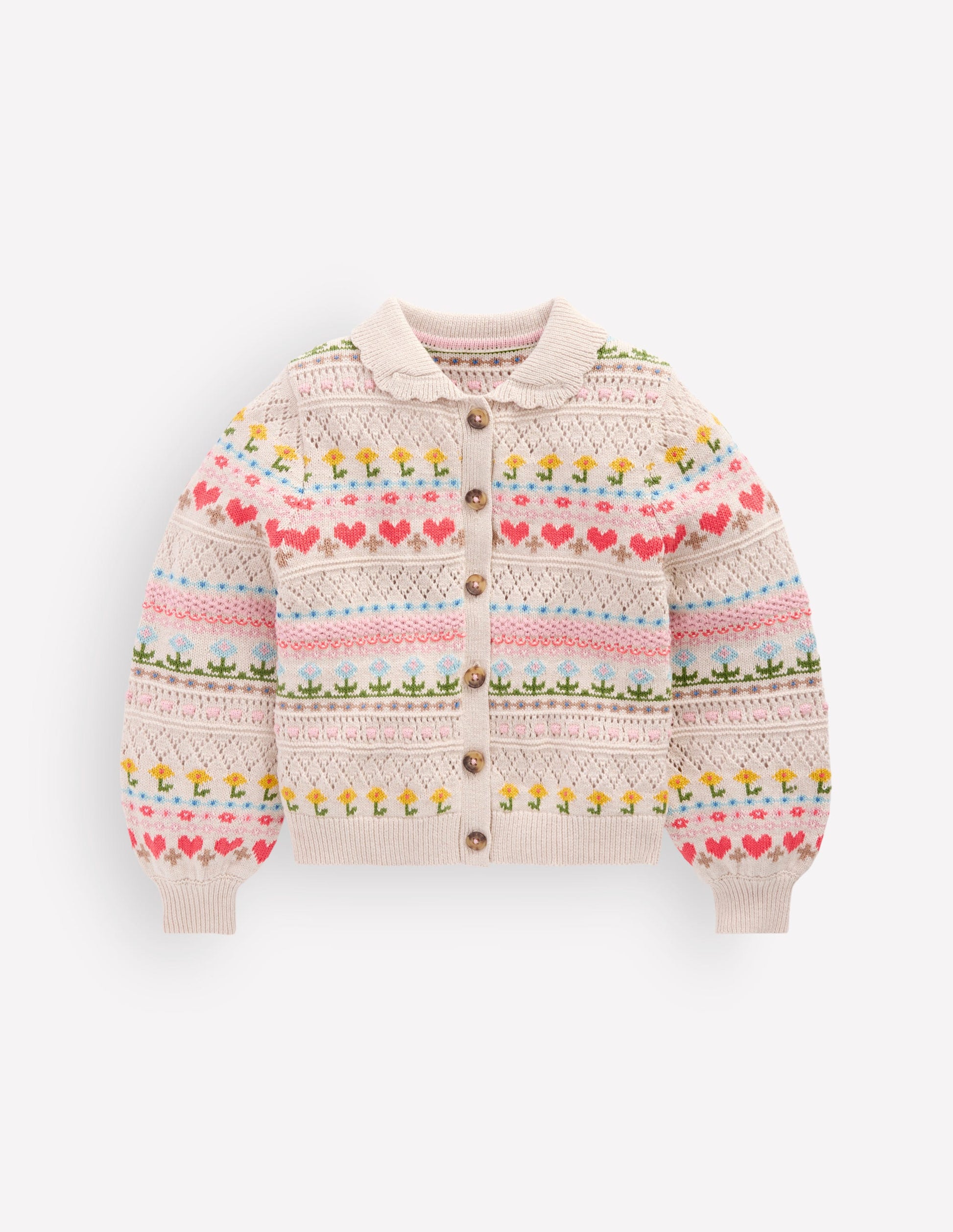 Collared Cardigan-Oatmeal Marl Flowers-2