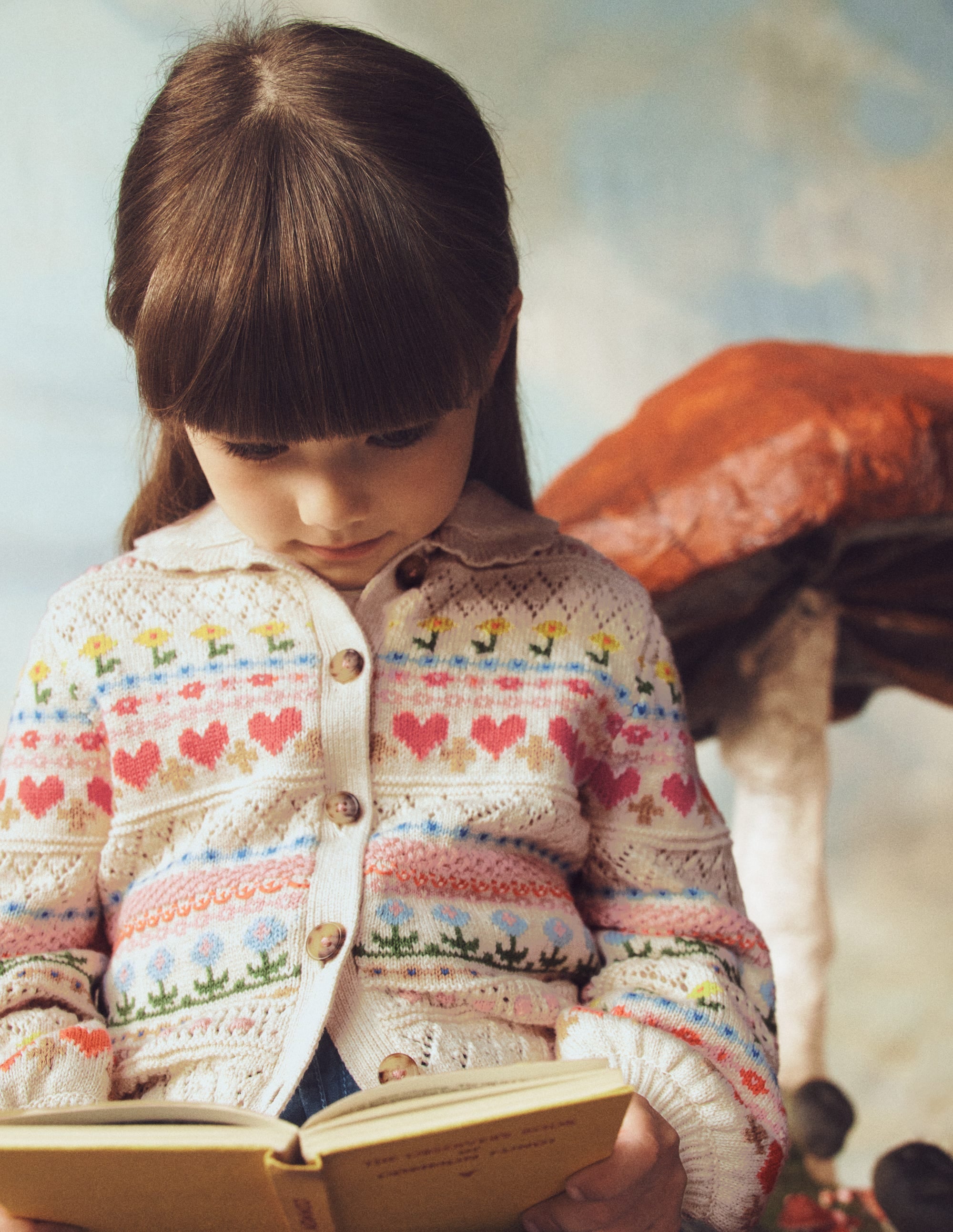 Collared Cardigan-Oatmeal Marl Flowers - Image 1