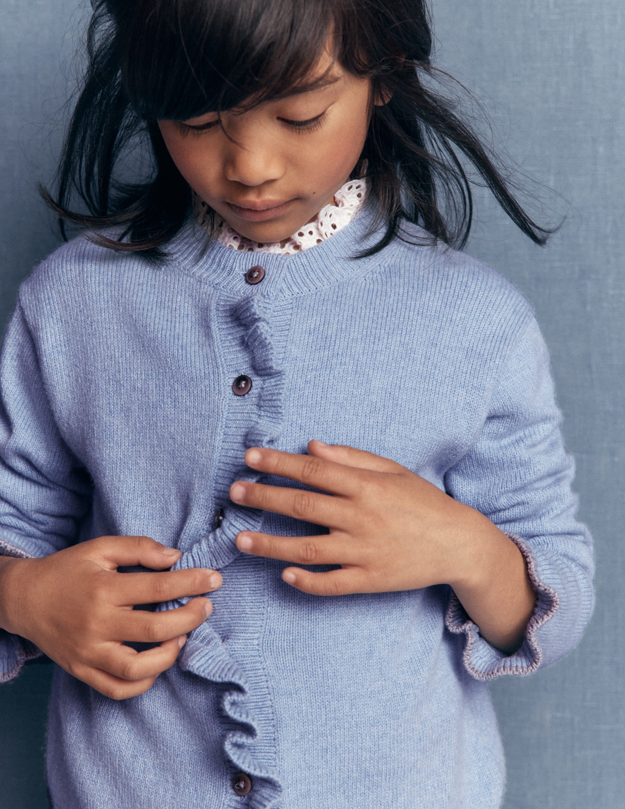 Everyday Frilled Cardigan-French Blue Marl - Image 1