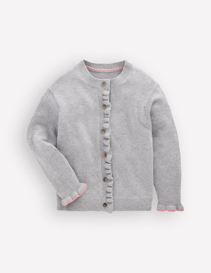 Everyday Frilled Cardigan-Grey Marl