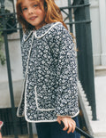 Quilted Cord Jacket-Navy Floral Print
