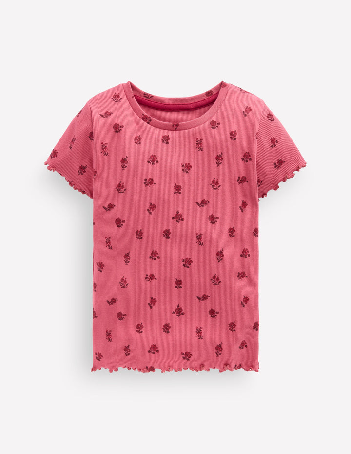 Short Sleeve Rib T-Shirt-Red Floral