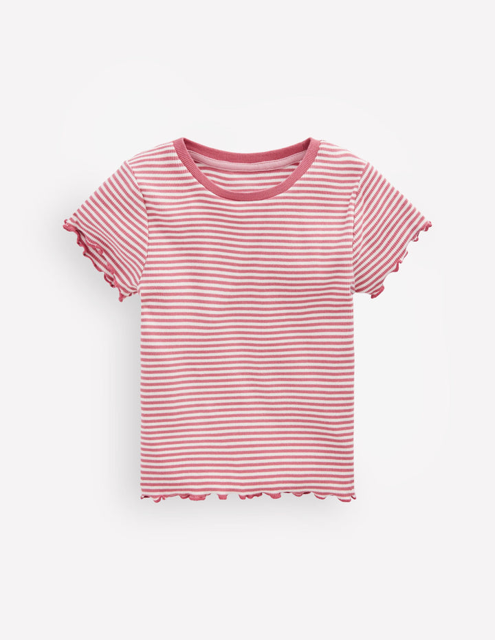 Short Sleeve Rib T-Shirt-Pink Stripe
